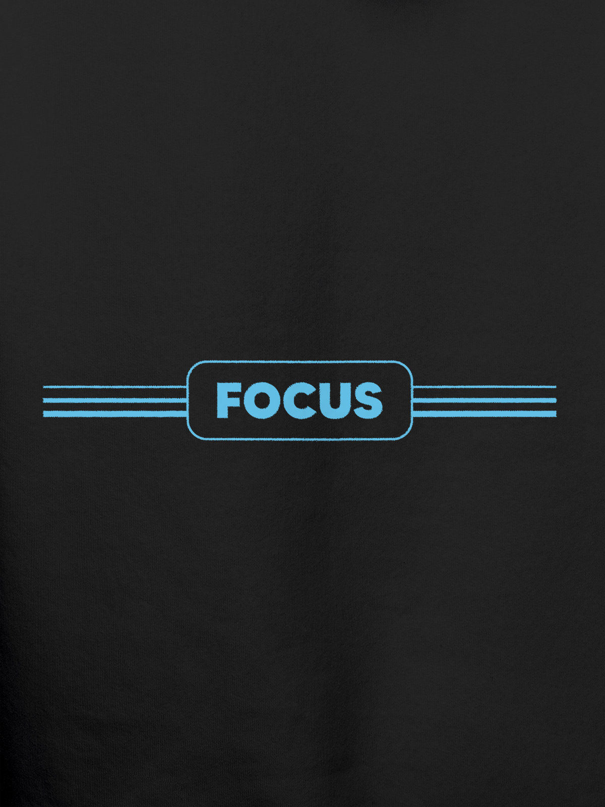 Close up of 'Focus' design on Men's Dark Grey Hoodie Sweatshirt, highlighting intricate details and vibrant print.