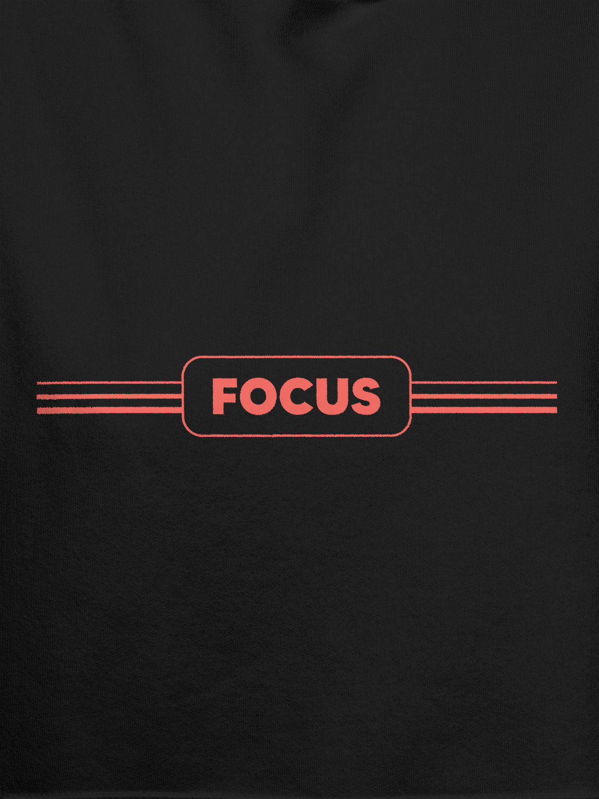 Close up of 'Focus' design on Women's Dark Grey Hoodie Sweatshirt, highlighting intricate details and vibrant print.
