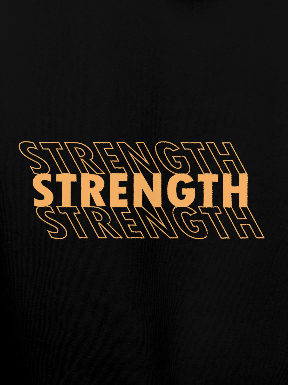 Close up of 'Strength' design on Men's Black Hoodie Sweatshirt, highlighting intricate details and vibrant print.