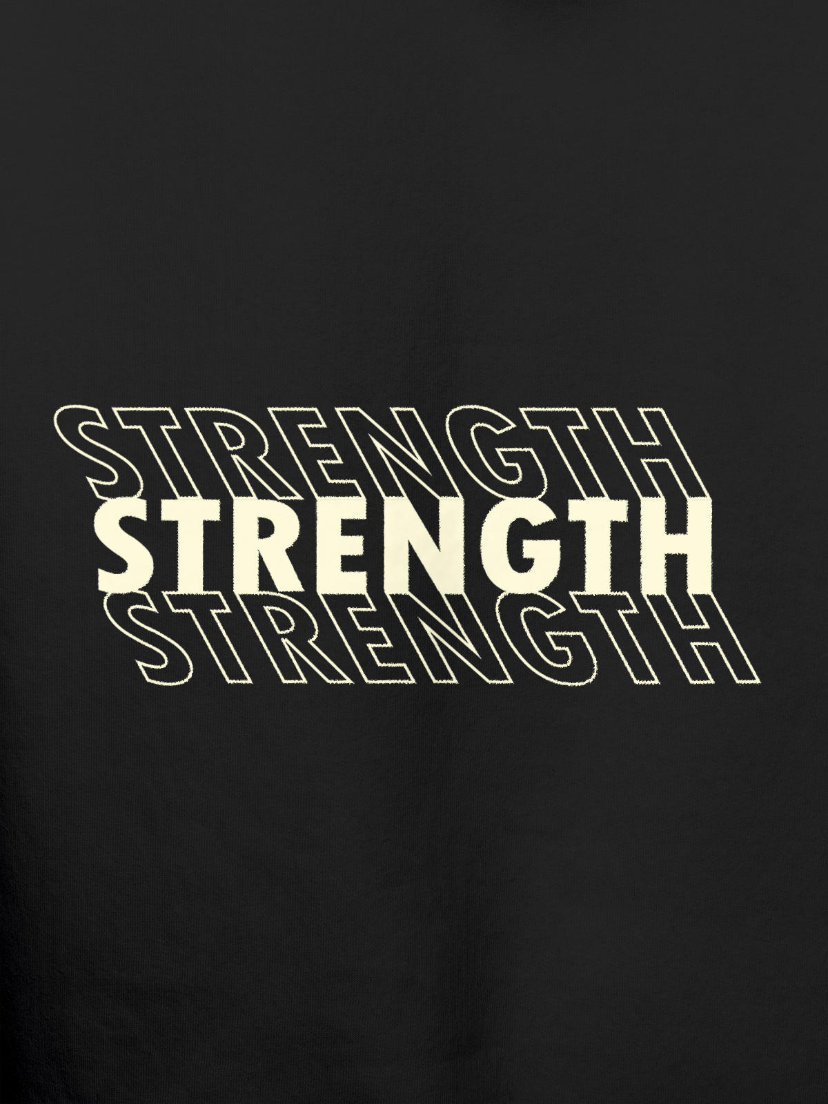 Close up of 'Strength' design on Men's Dark Grey Hoodie Sweatshirt, highlighting intricate details and vibrant print.