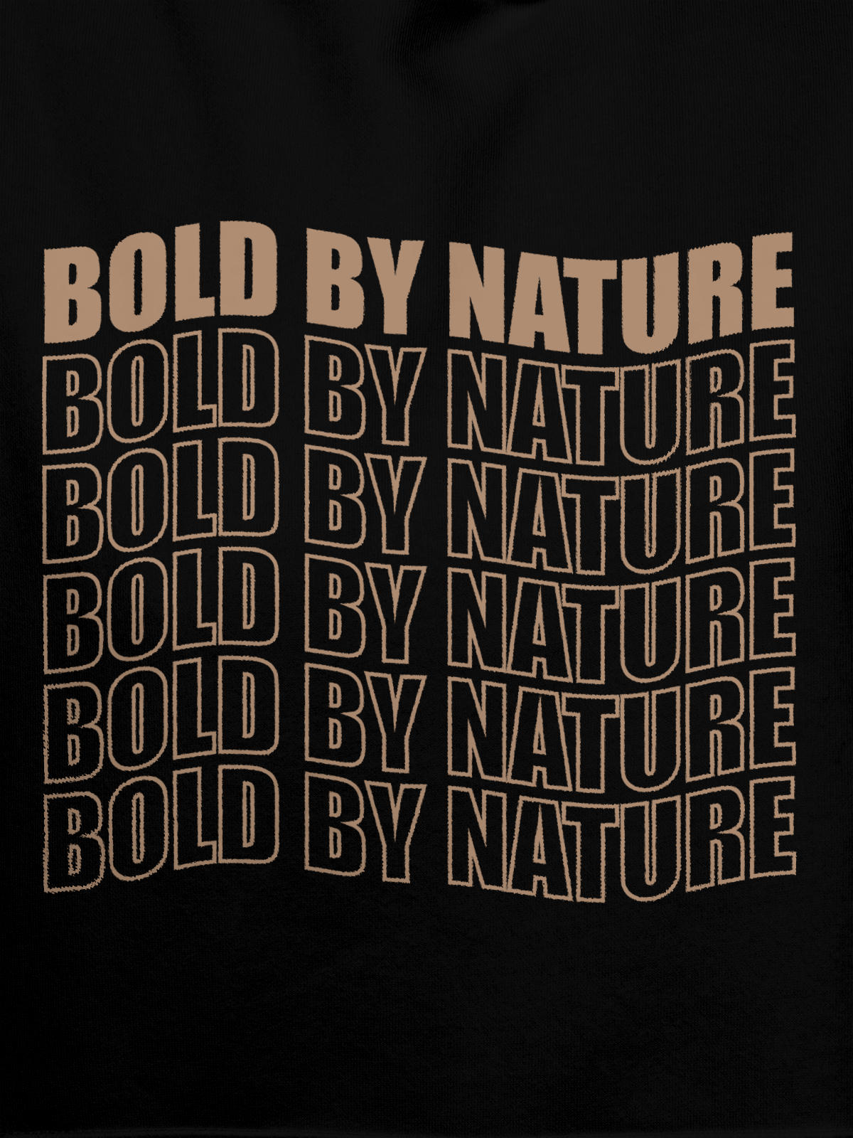 Close up of 'Bold By Nature' design on Men's Black Hoodie Sweatshirt, highlighting intricate details and vibrant print.