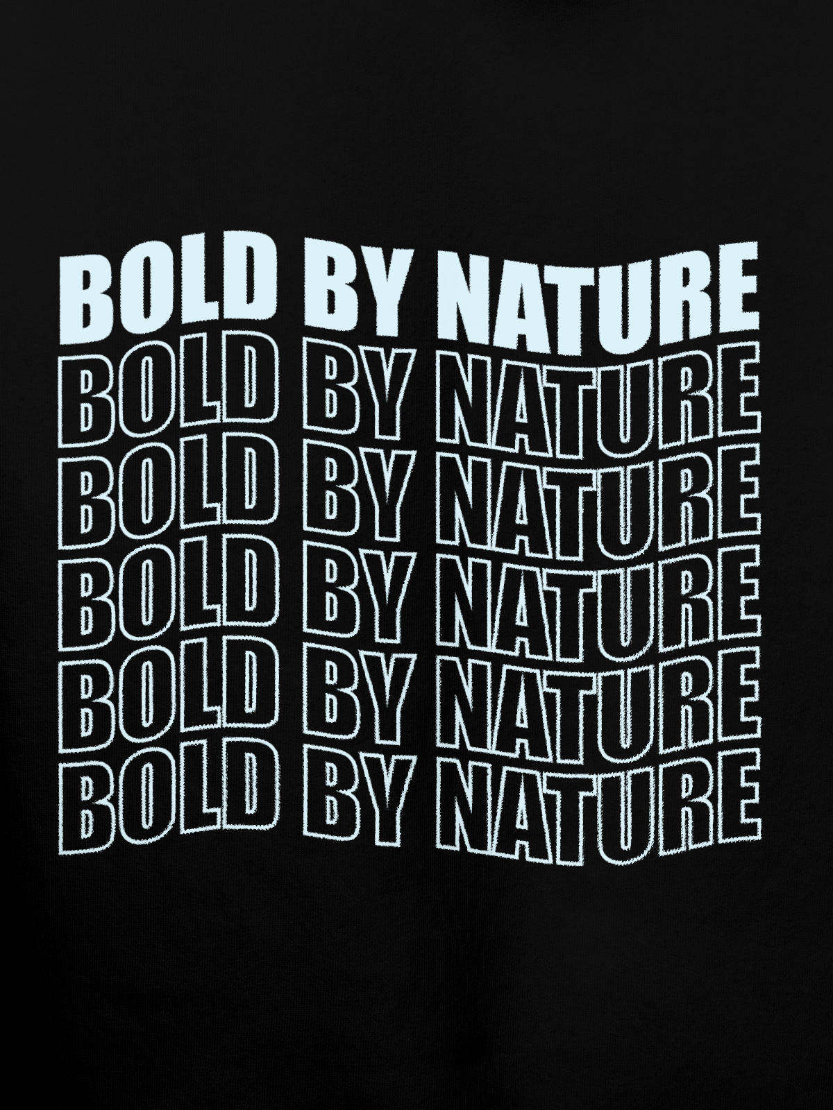 Close up of 'Bold By Nature' design on Women's Black Hoodie Sweatshirt, highlighting intricate details and vibrant print.