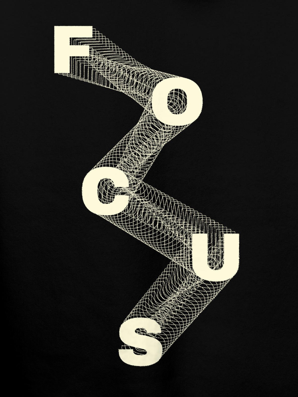 Close up of 'Focus' design on Men's Black Hoodie Sweatshirt, highlighting intricate details and vibrant print.
