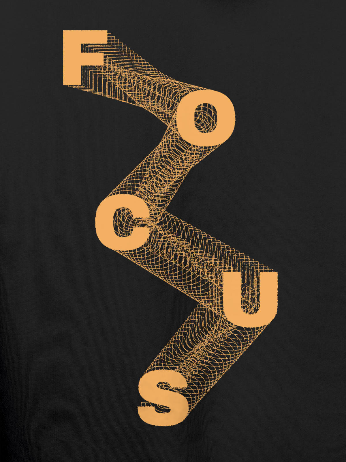 Close up of 'Focus' design on Men's Dark Grey Hoodie Sweatshirt, highlighting intricate details and vibrant print.