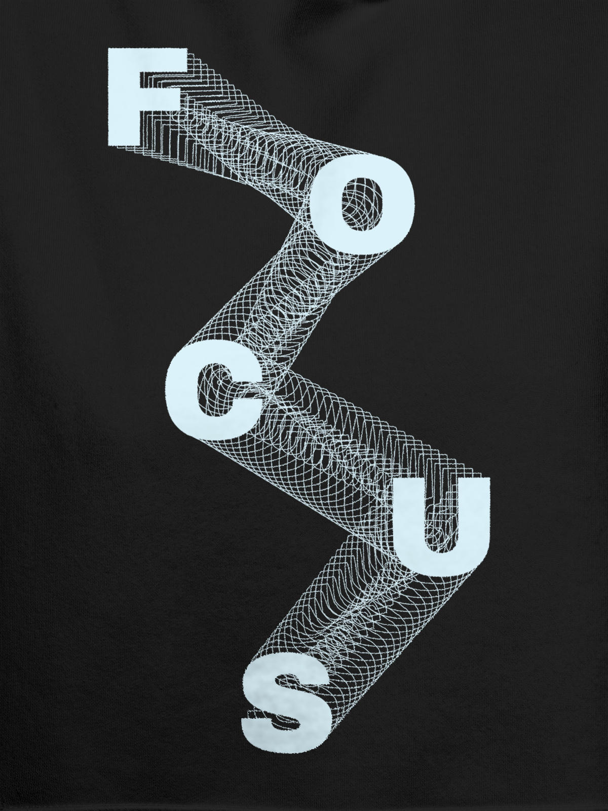 Close up of 'Focus' design on Women's Dark Grey Hoodie Sweatshirt, highlighting intricate details and vibrant print.