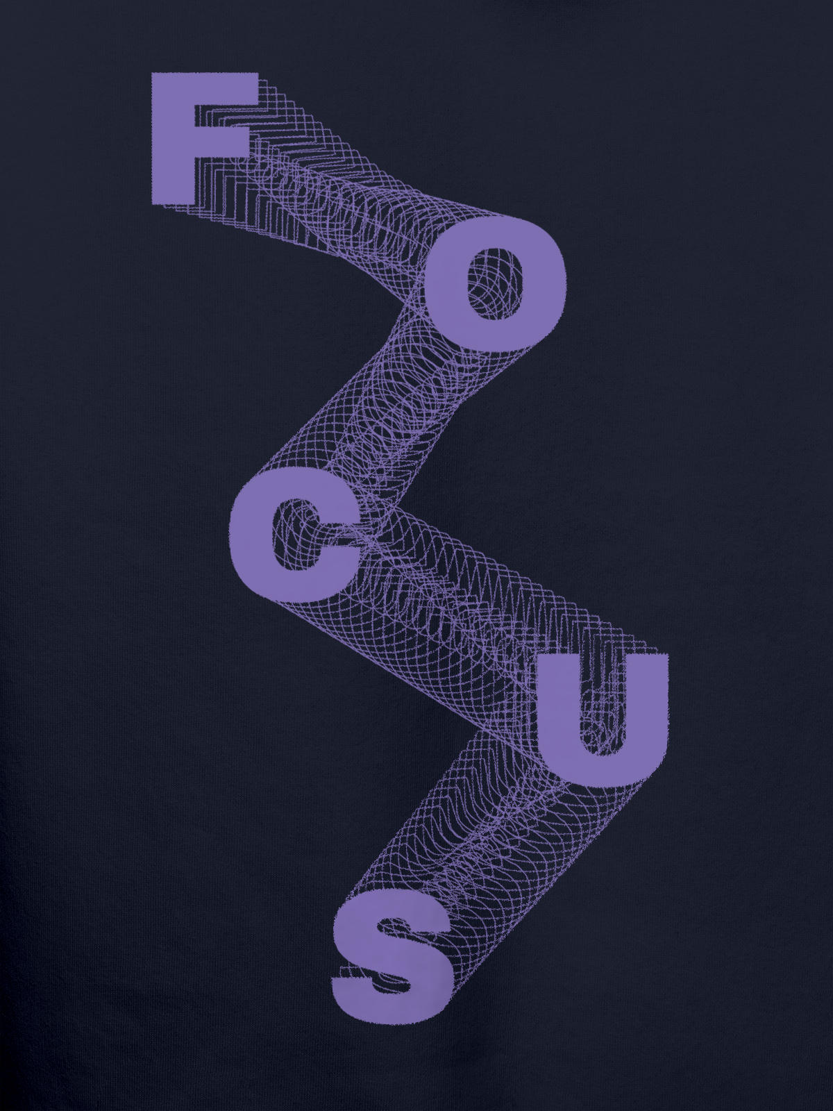 Close up of 'Focus' design on Men's Navy Blue Hoodie Sweatshirt, highlighting intricate details and vibrant print.