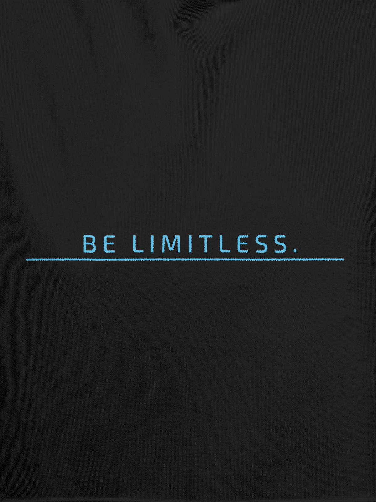 Close up of 'Be Limitless' design on Men's Dark Grey Hoodie Sweatshirt, highlighting intricate details and vibrant print.