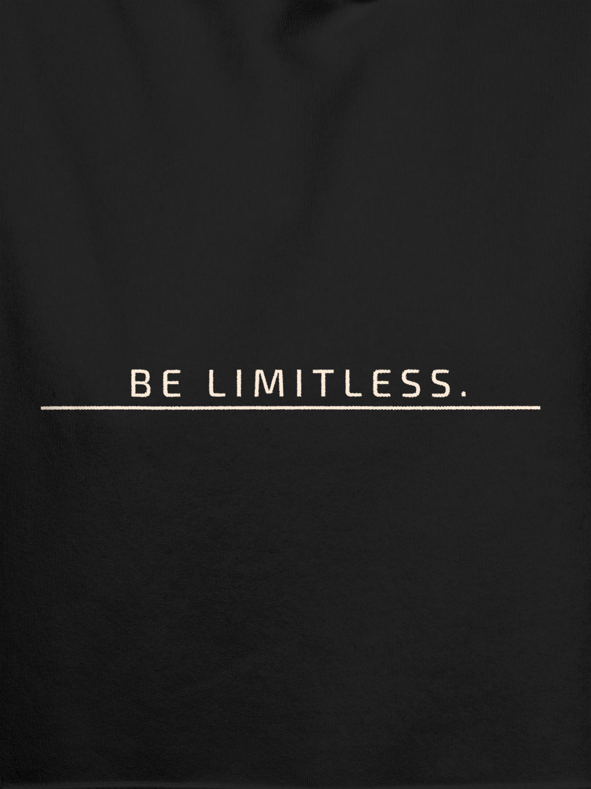 Close up of 'Be Limitless' design on Men's Dark Grey Hoodie Sweatshirt, highlighting intricate details and vibrant print.