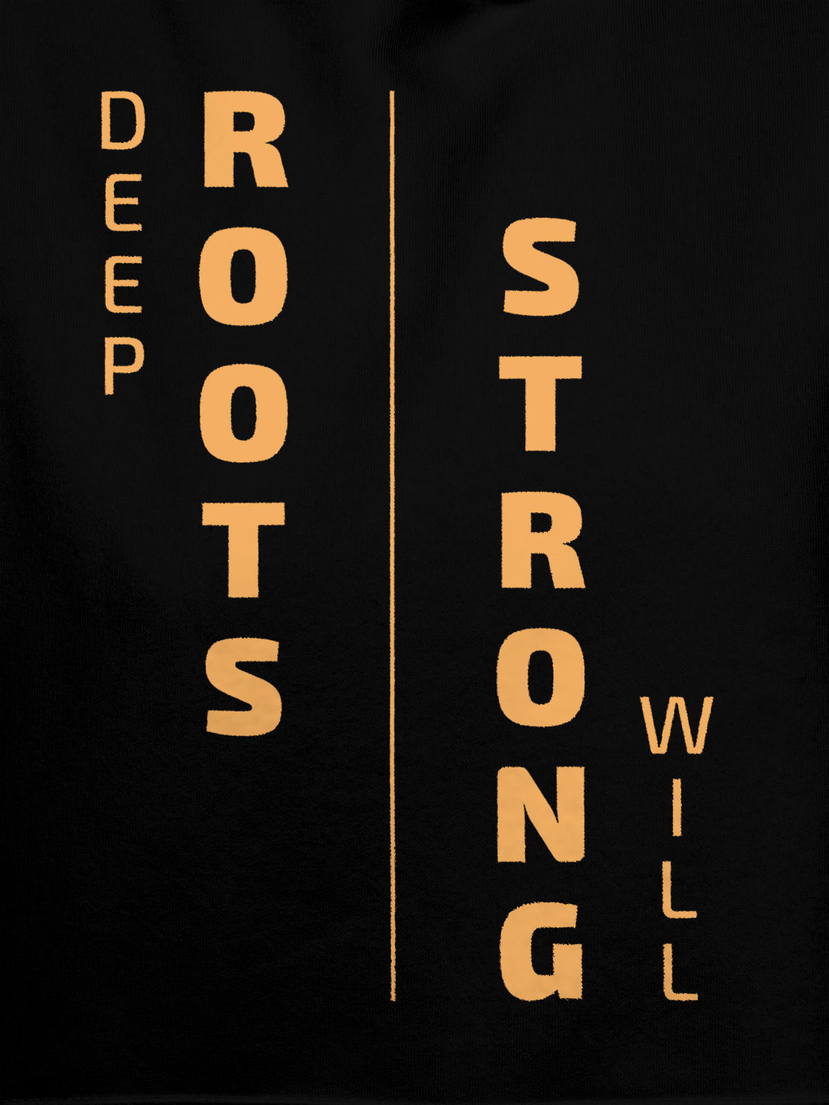 Close up of 'Deep Roots Strong Will' design on Women's Black Hoodie Sweatshirt, highlighting intricate details and vibrant print.