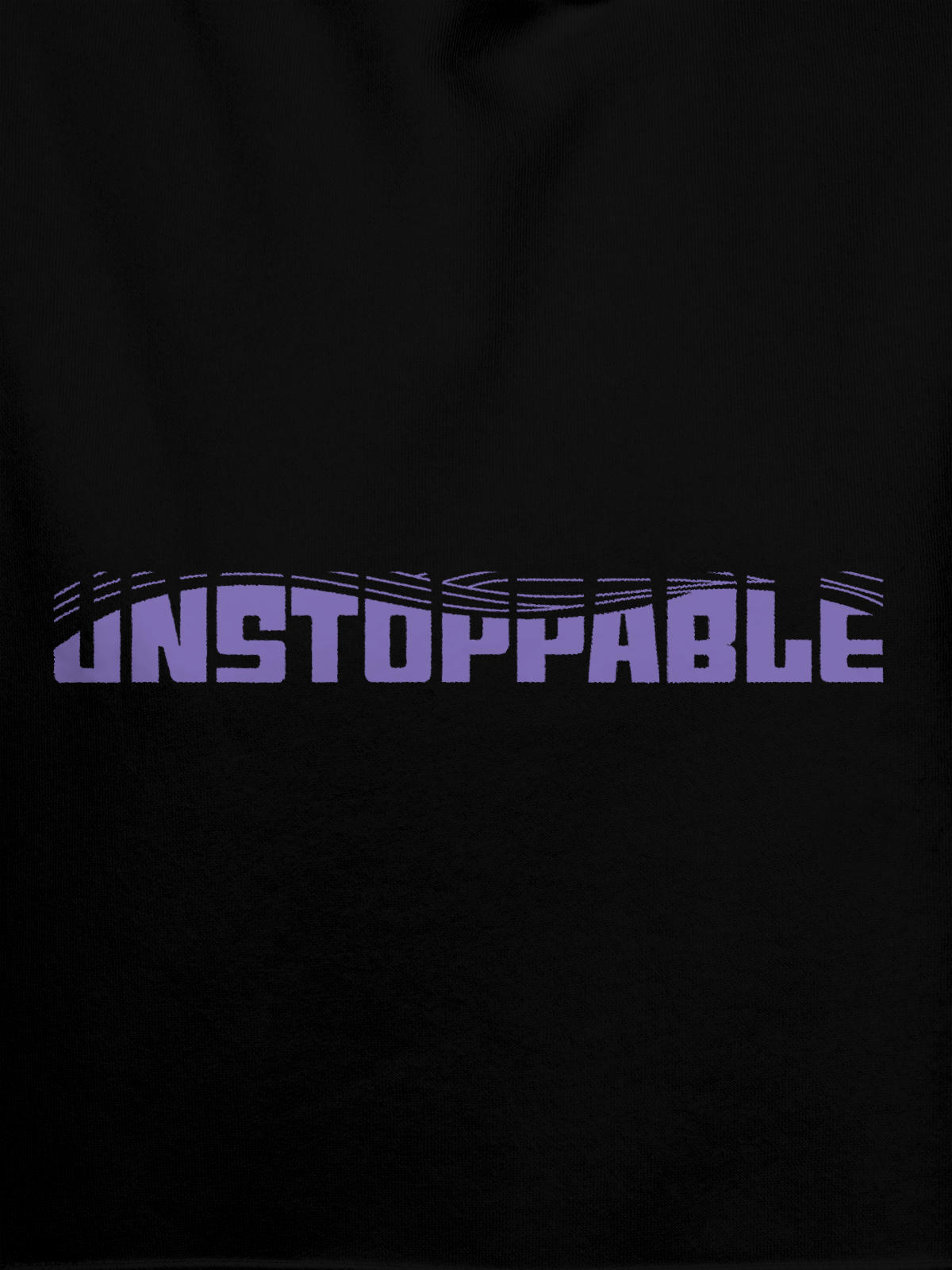 Close up of 'Unstoppable' design on Women's Black Hoodie Sweatshirt, highlighting intricate details and vibrant print.