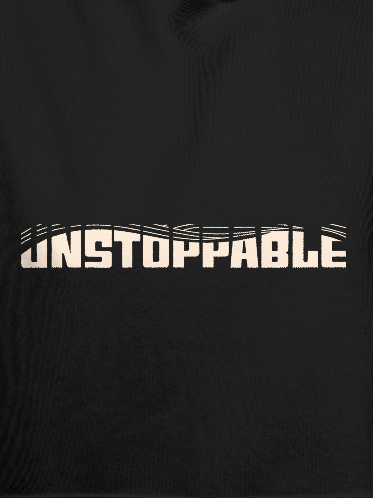 Close up of 'Unstoppable' design on Women's Dark Grey Hoodie Sweatshirt, highlighting intricate details and vibrant print.