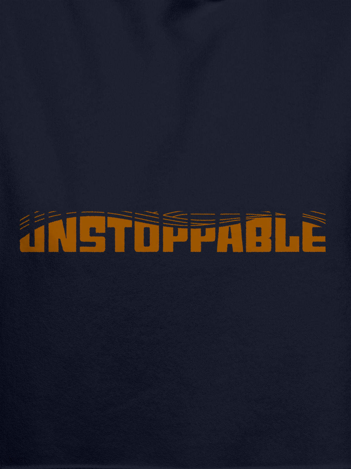 Close up of 'Unstoppable' design on Women's Navy Blue Hoodie Sweatshirt, highlighting intricate details and vibrant print.