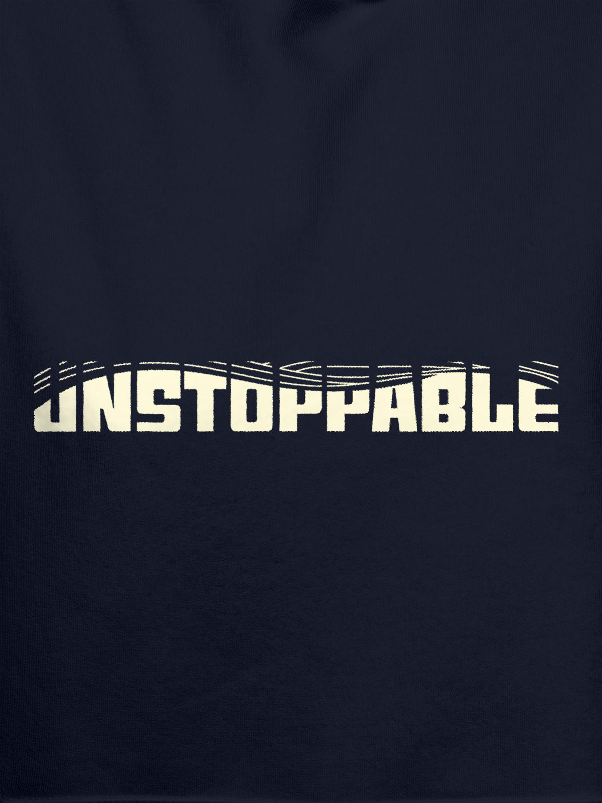 Close up of 'Unstoppable' design on Women's Navy Blue Hoodie Sweatshirt, highlighting intricate details and vibrant print.