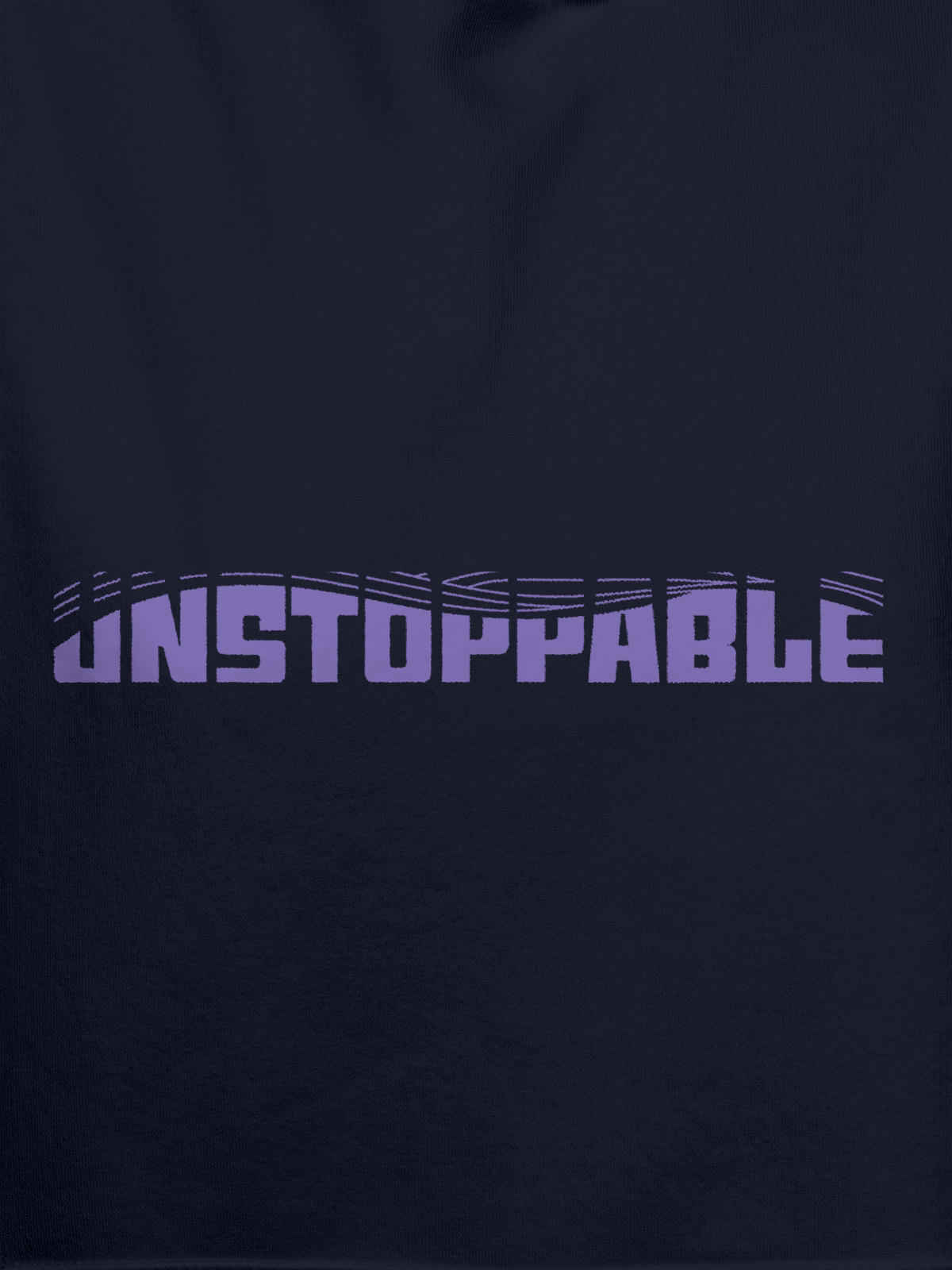 Close up of 'Unstoppable' design on Women's Navy Blue Hoodie Sweatshirt, highlighting intricate details and vibrant print.