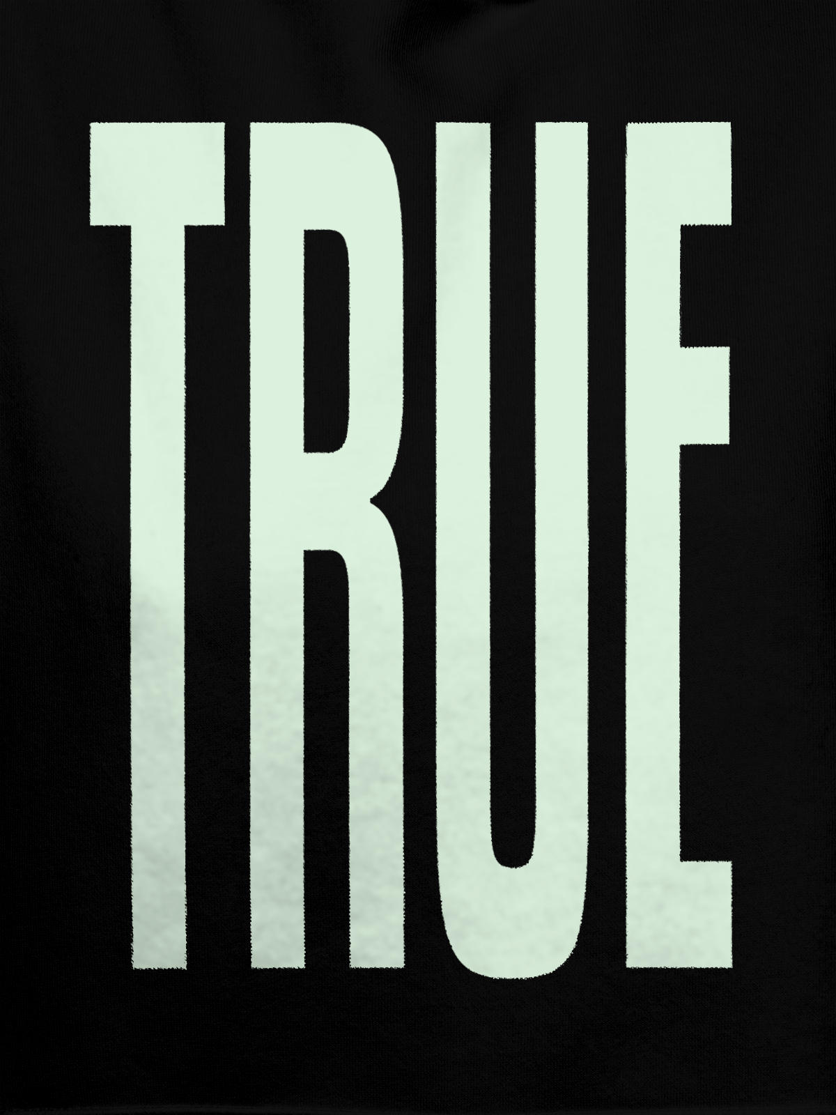 Close up of 'Truth' design on Men's Black Hoodie Sweatshirt, highlighting intricate details and vibrant print.