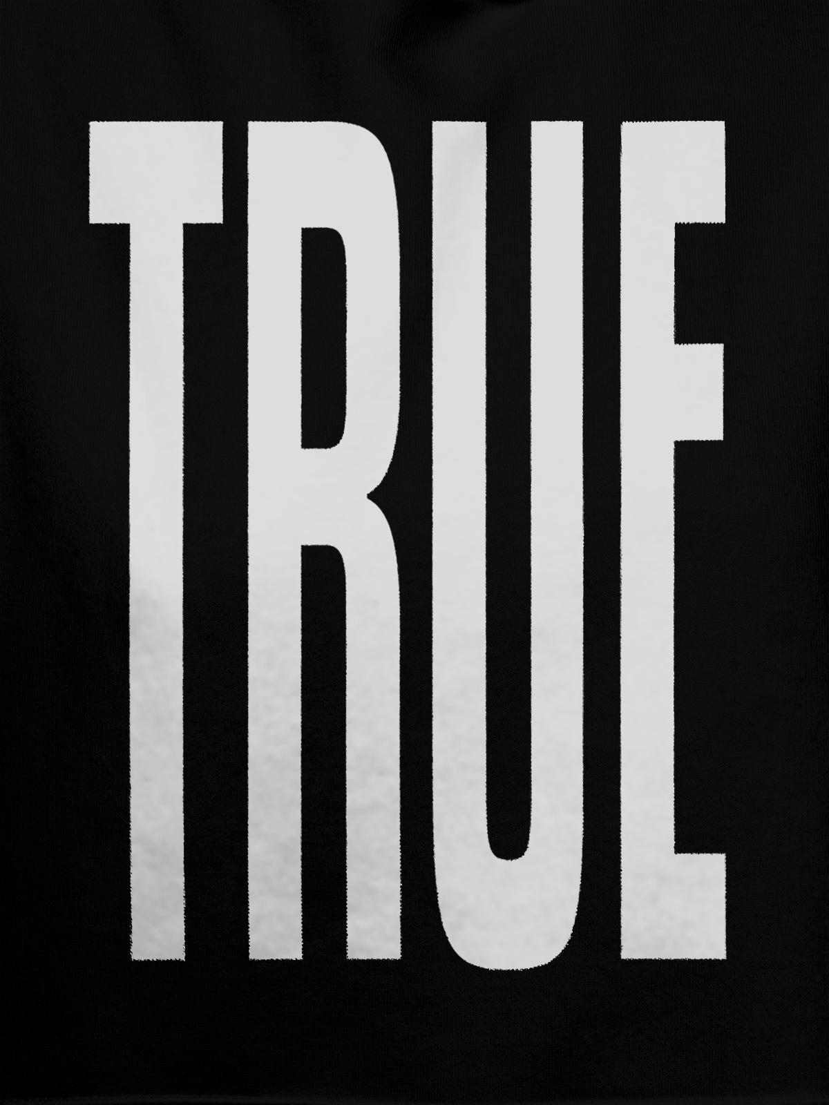 Close up of 'Truth' design on Men's Black Hoodie Sweatshirt, highlighting intricate details and vibrant print.