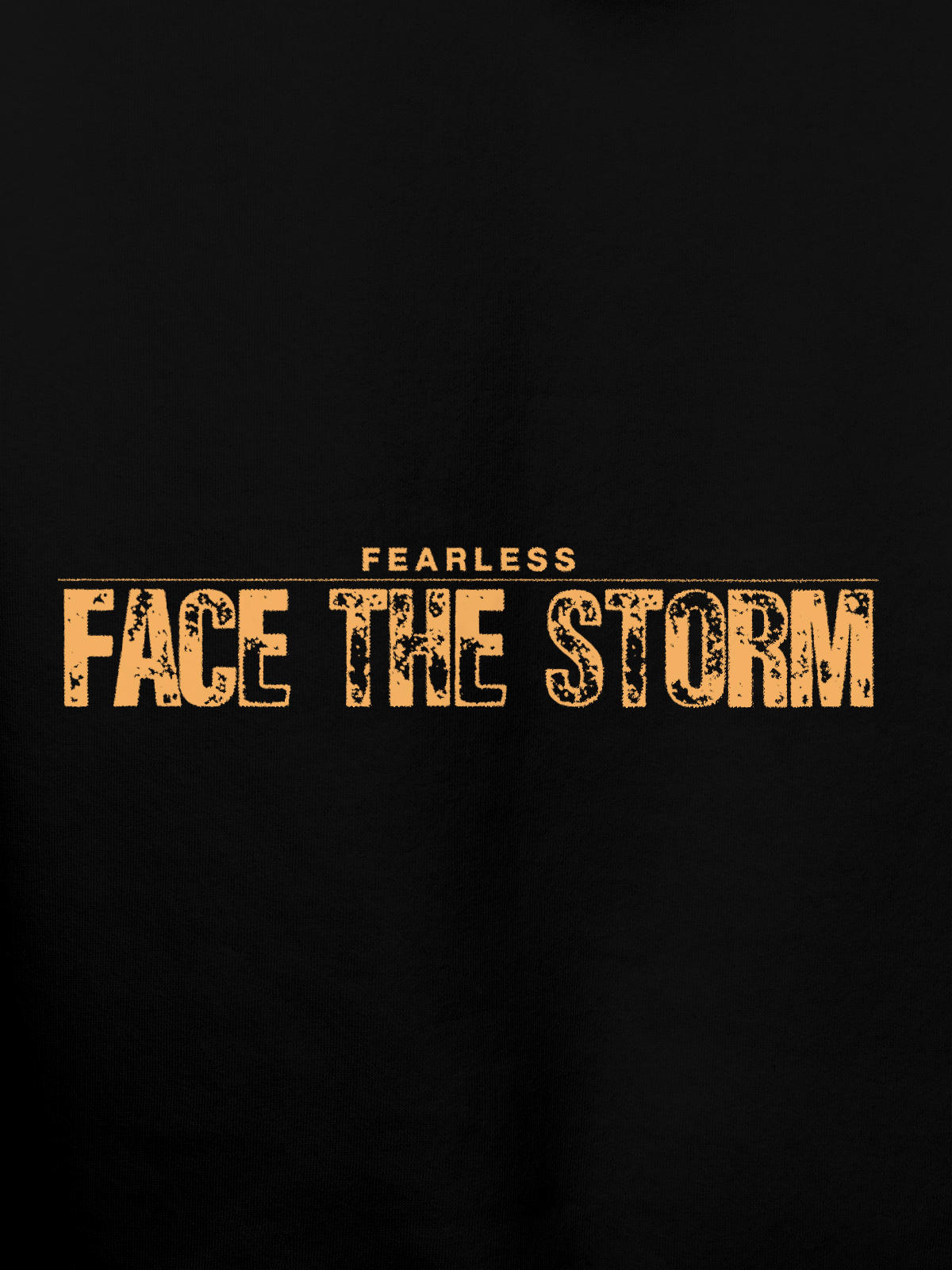 Close up of 'Fearless. Face the Storm' design on Women's Black Hoodie Sweatshirt, highlighting intricate details and vibrant print.
