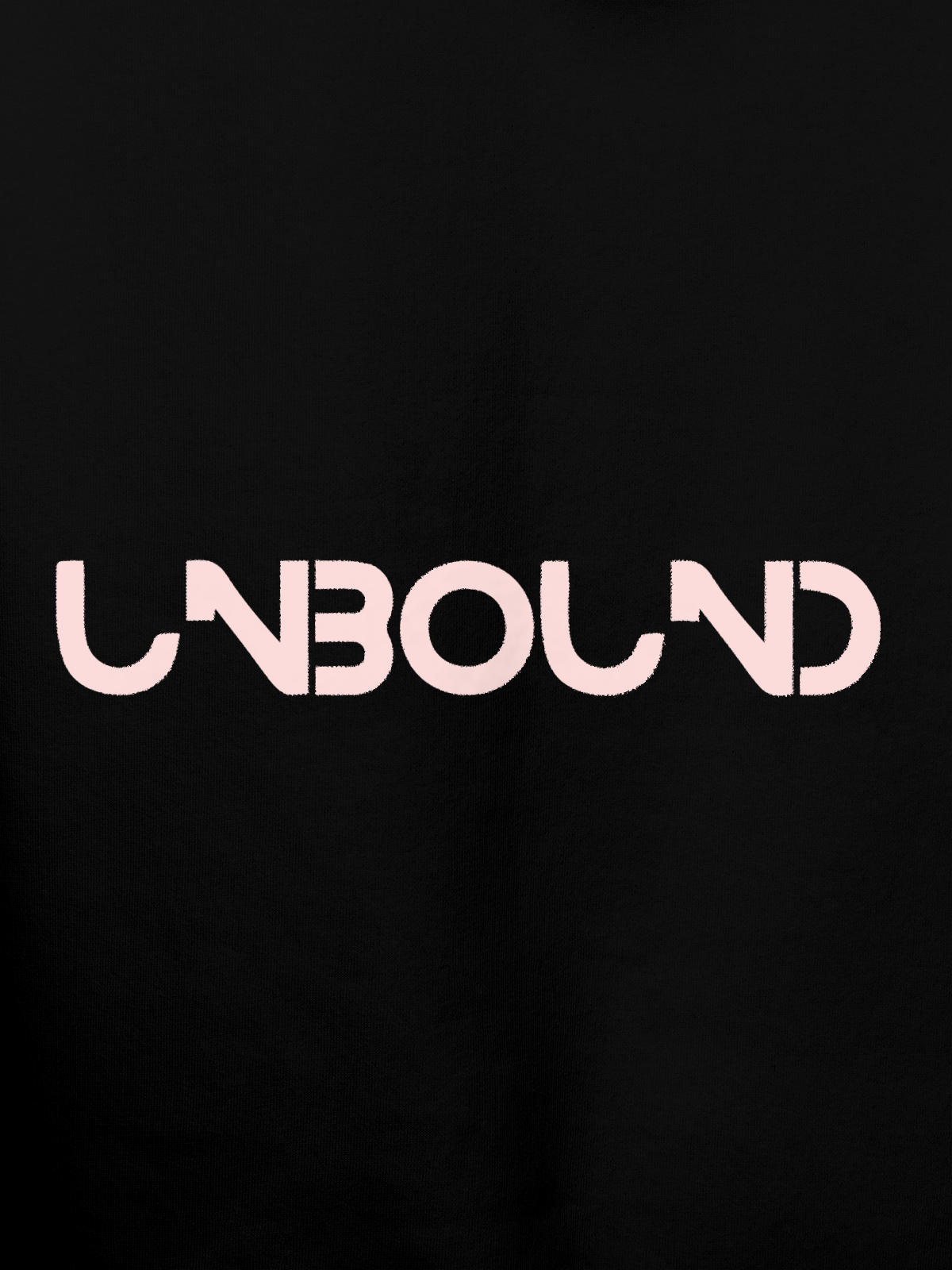 Close up of 'Unbound' design on Men's Black Hoodie Sweatshirt, highlighting intricate details and vibrant print.