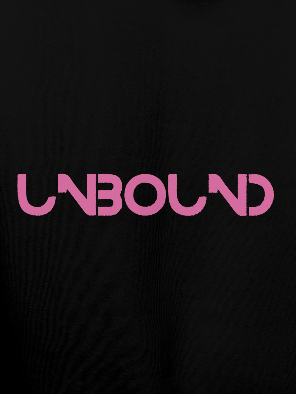 Close up of 'Unbound' design on Men's Black Hoodie Sweatshirt, highlighting intricate details and vibrant print.
