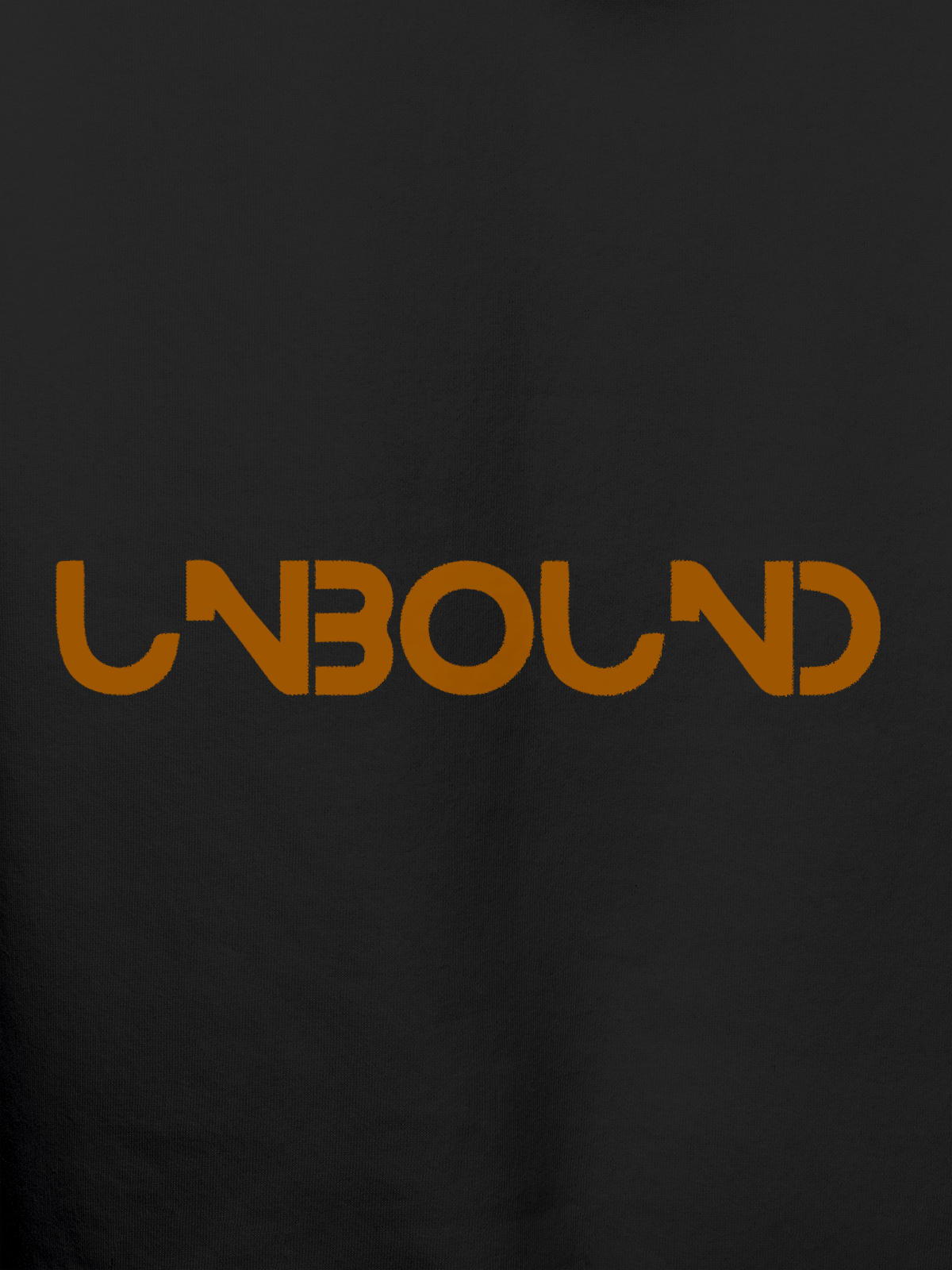 Close up of 'Unbound' design on Men's Dark Grey Hoodie Sweatshirt, highlighting intricate details and vibrant print.