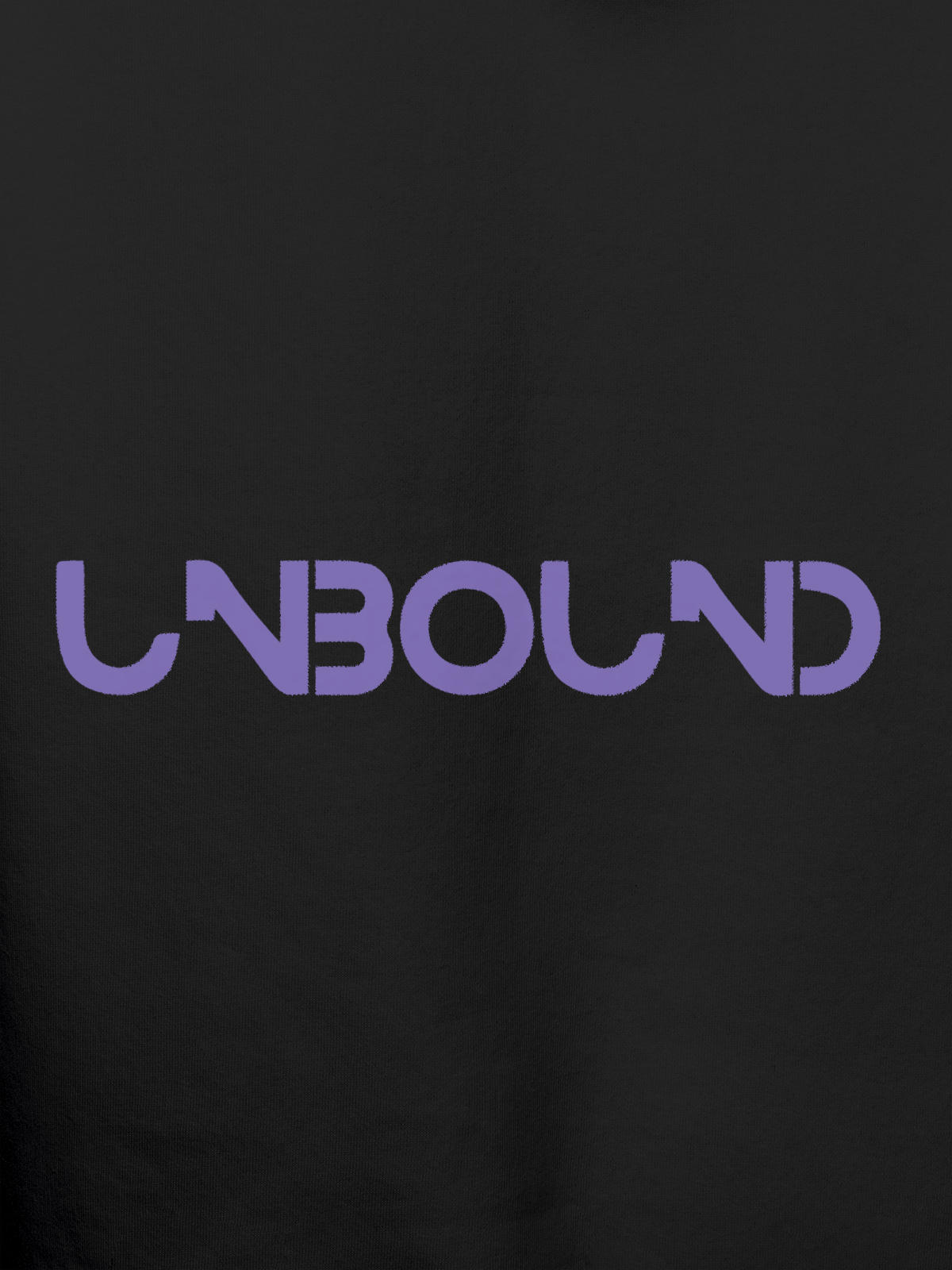 Close up of 'Unbound' design on Men's Dark Grey Hoodie Sweatshirt, highlighting intricate details and vibrant print.