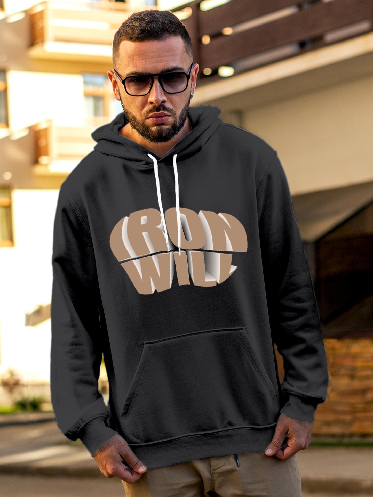 Model wearing Men's Dark Grey Hoodie Sweatshirt with 'Iron Will' design, offering effortless style and premium comfort