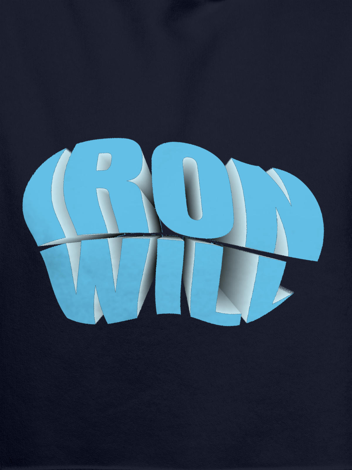 Close up of 'Iron Will' design on Men's Navy Blue Hoodie Sweatshirt, highlighting intricate details and vibrant print.