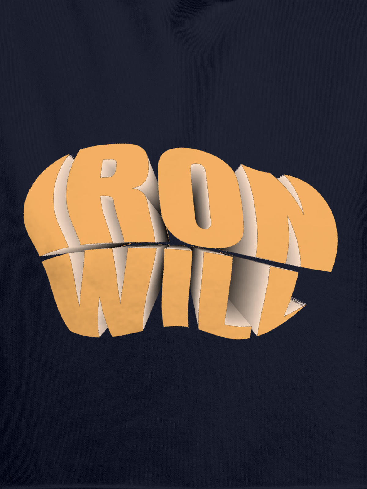 Close up of 'Iron Will' design on Men's Navy Blue Hoodie Sweatshirt, highlighting intricate details and vibrant print.