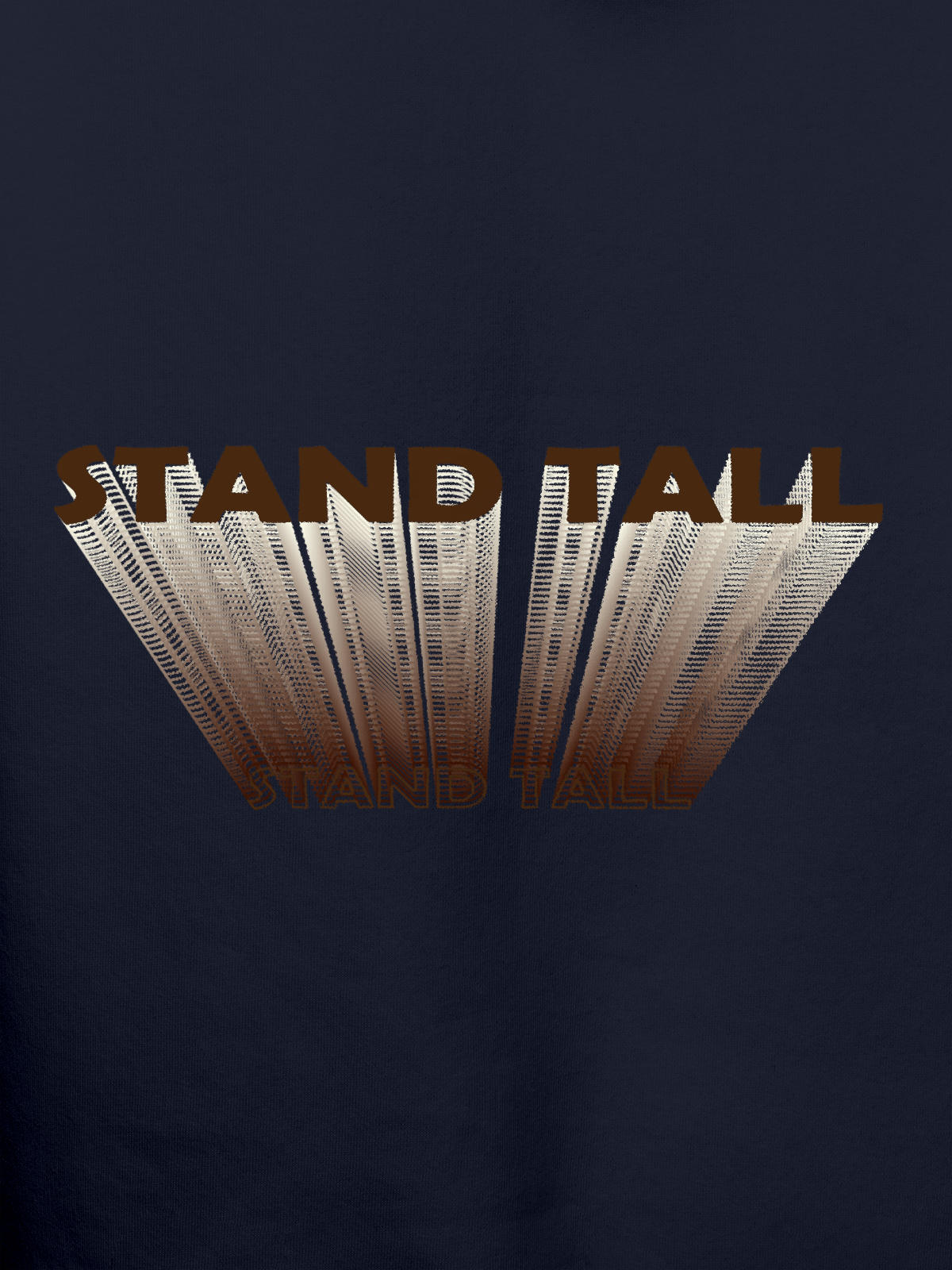 Close up of 'Stand Tall' design on Men's Navy Blue Hoodie Sweatshirt, highlighting intricate details and vibrant print.