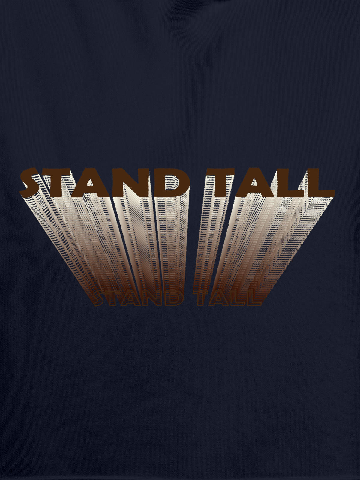 Close up of 'Stand Tall' design on Women's Navy Blue Hoodie Sweatshirt, highlighting intricate details and vibrant print.