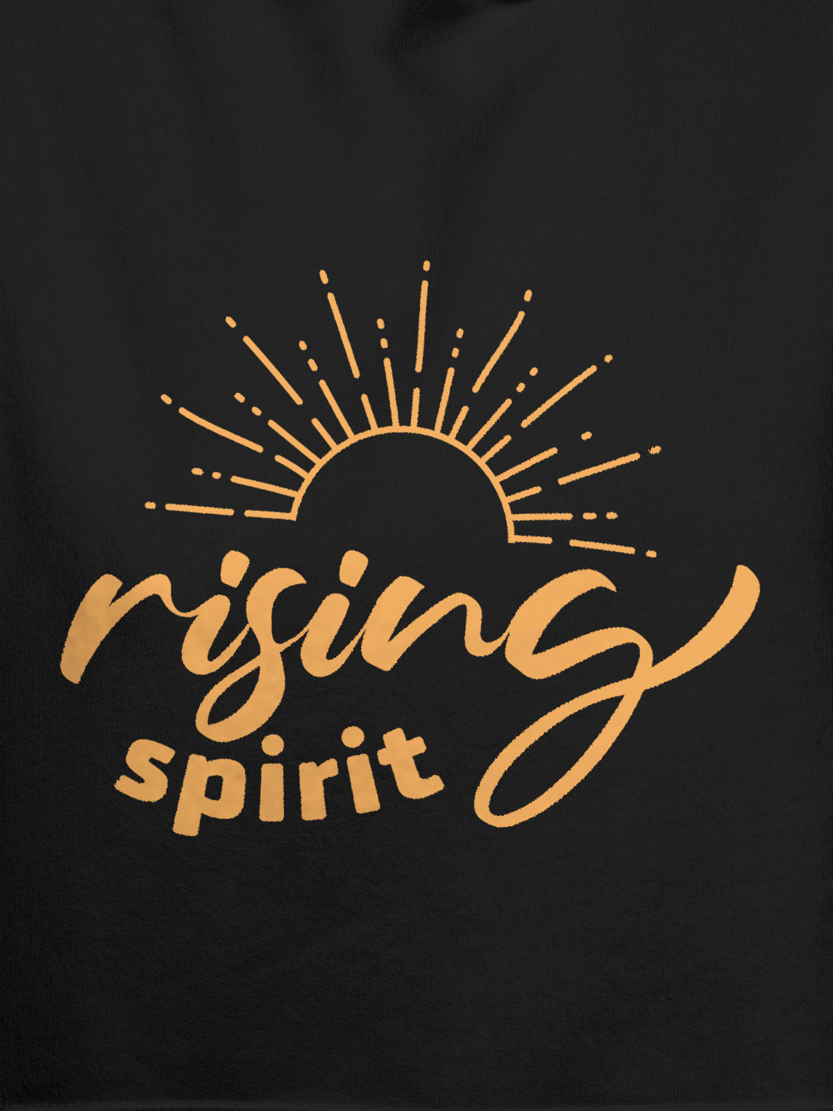 Close up of 'Rising Spirit' design on Men's Dark Grey Hoodie Sweatshirt, highlighting intricate details and vibrant print.