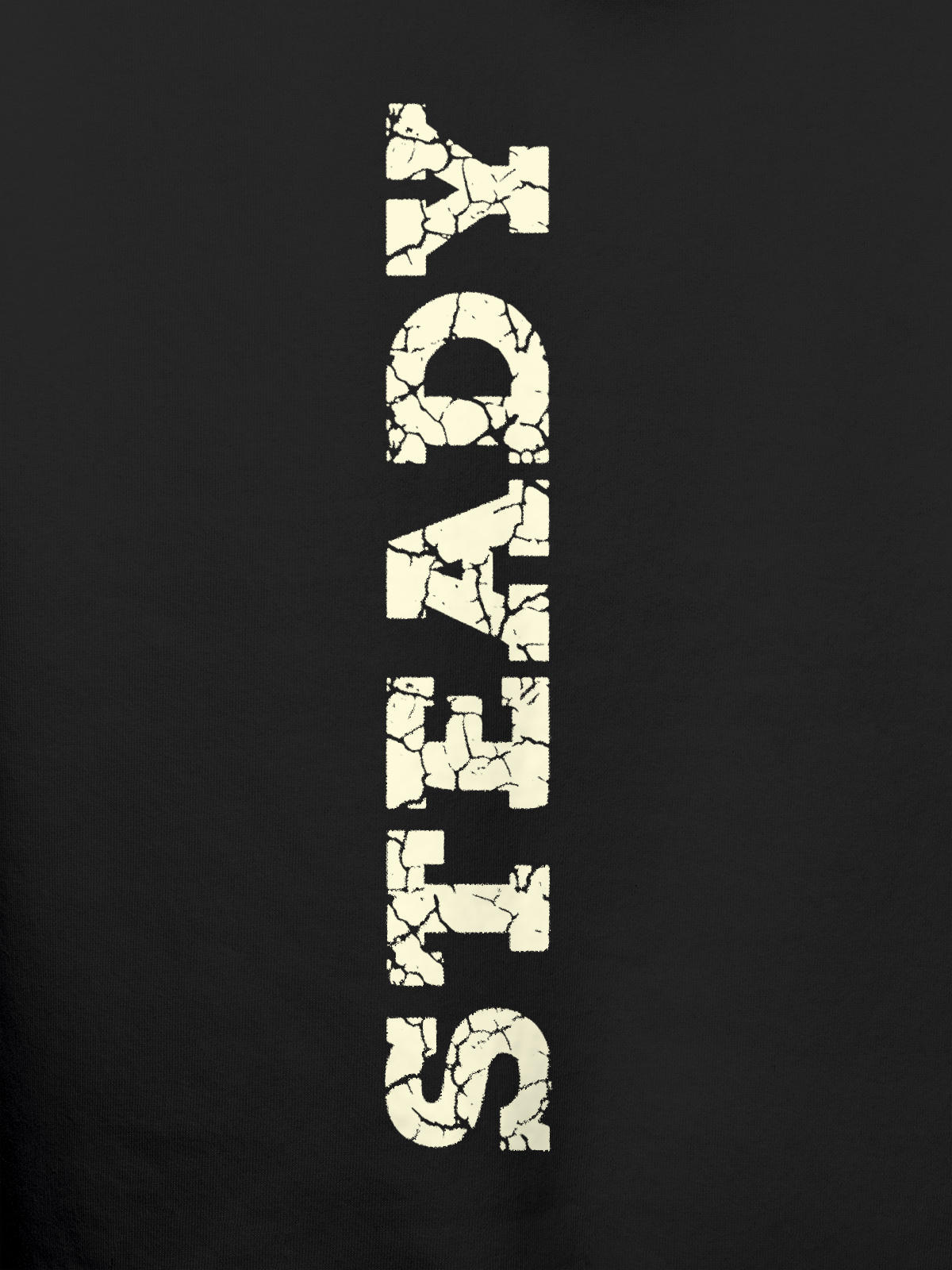 Close up of 'Steady' design on Men's Dark Grey Hoodie Sweatshirt, highlighting intricate details and vibrant print.