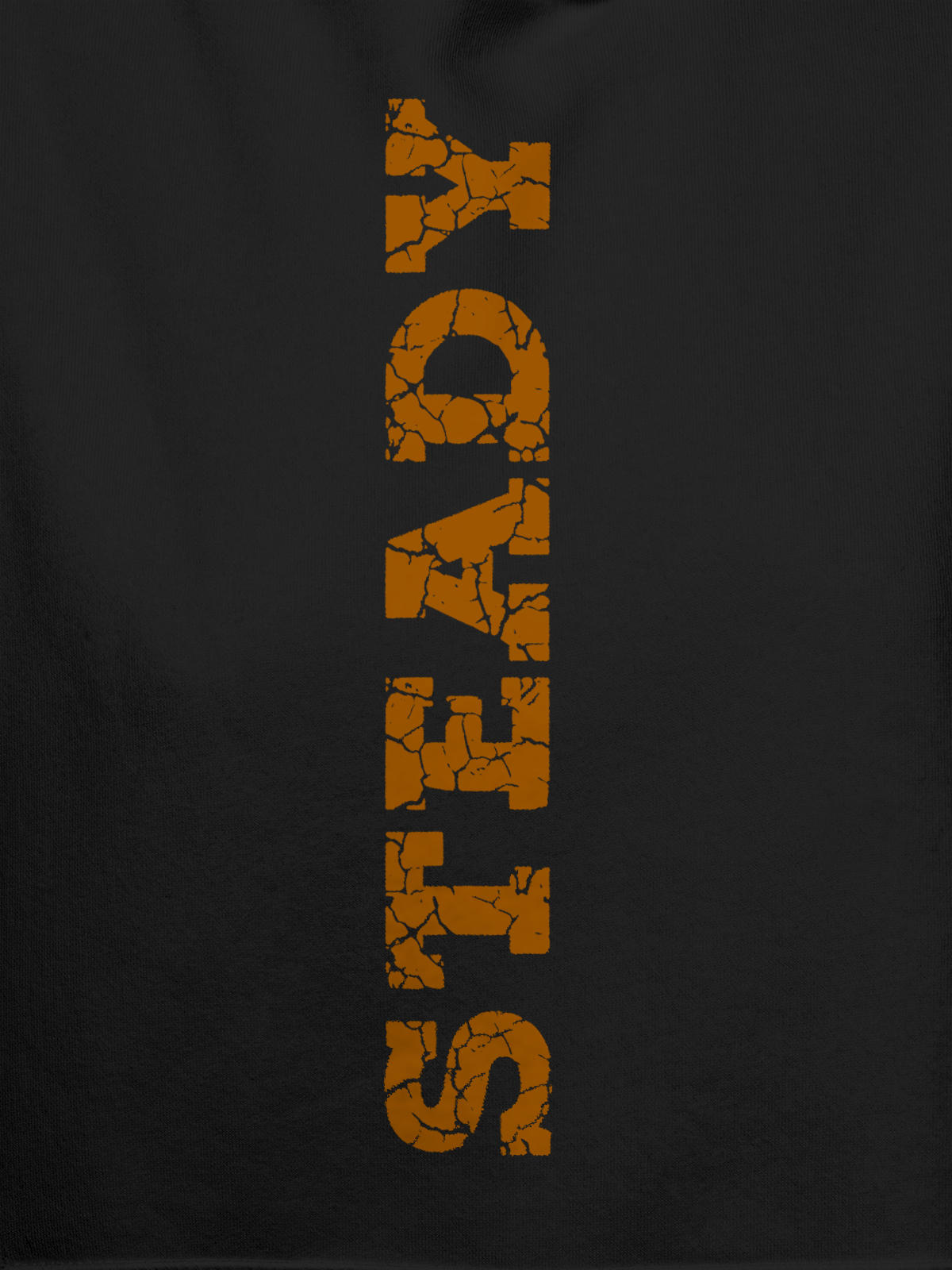 Close up of 'Steady' design on Women's Dark Grey Hoodie Sweatshirt, highlighting intricate details and vibrant print.