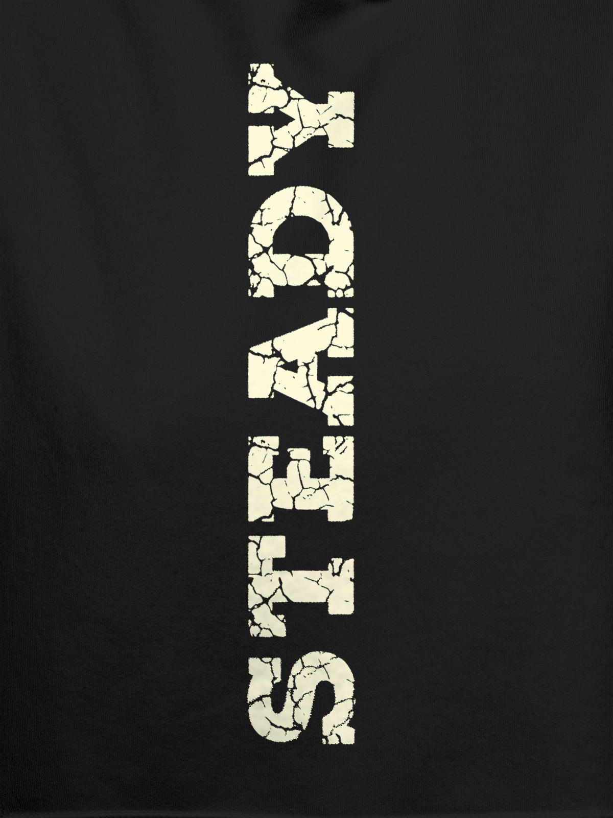 Close up of 'Steady' design on Women's Dark Grey Hoodie Sweatshirt, highlighting intricate details and vibrant print.