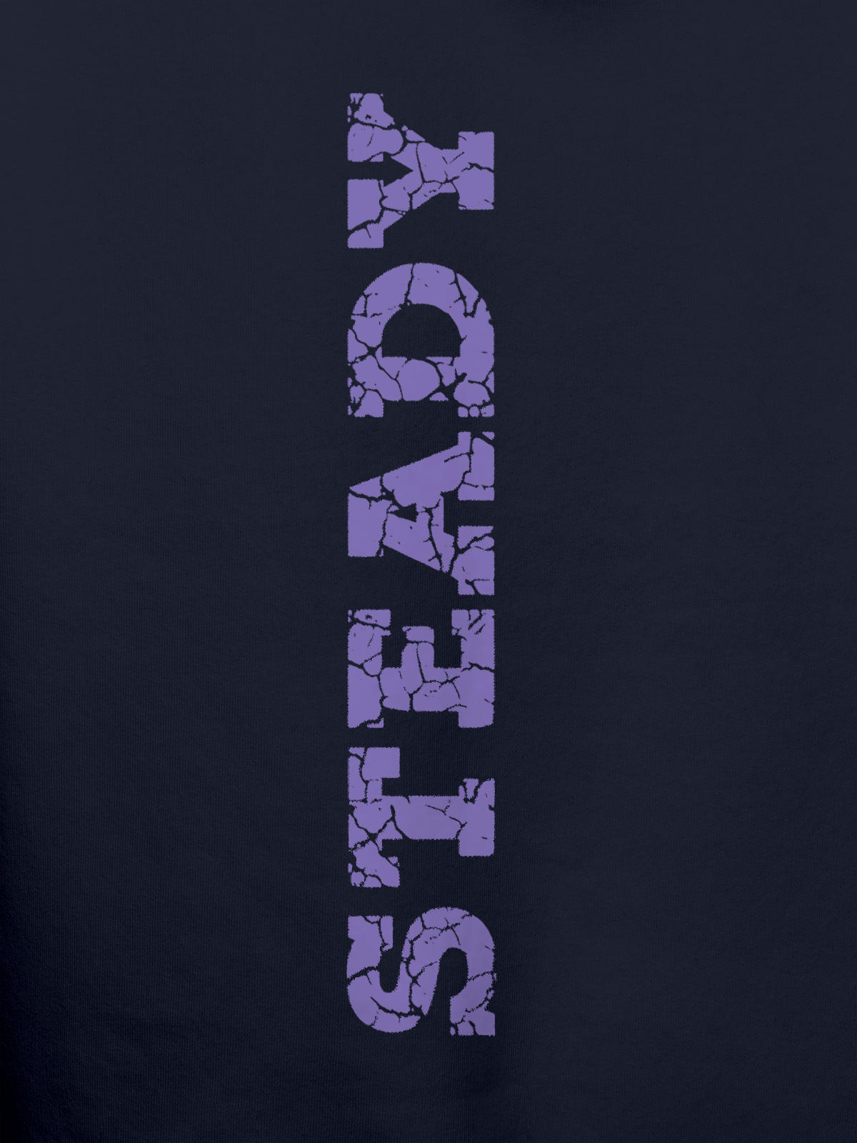 Close up of 'Steady' design on Men's Navy Blue Hoodie Sweatshirt, highlighting intricate details and vibrant print.