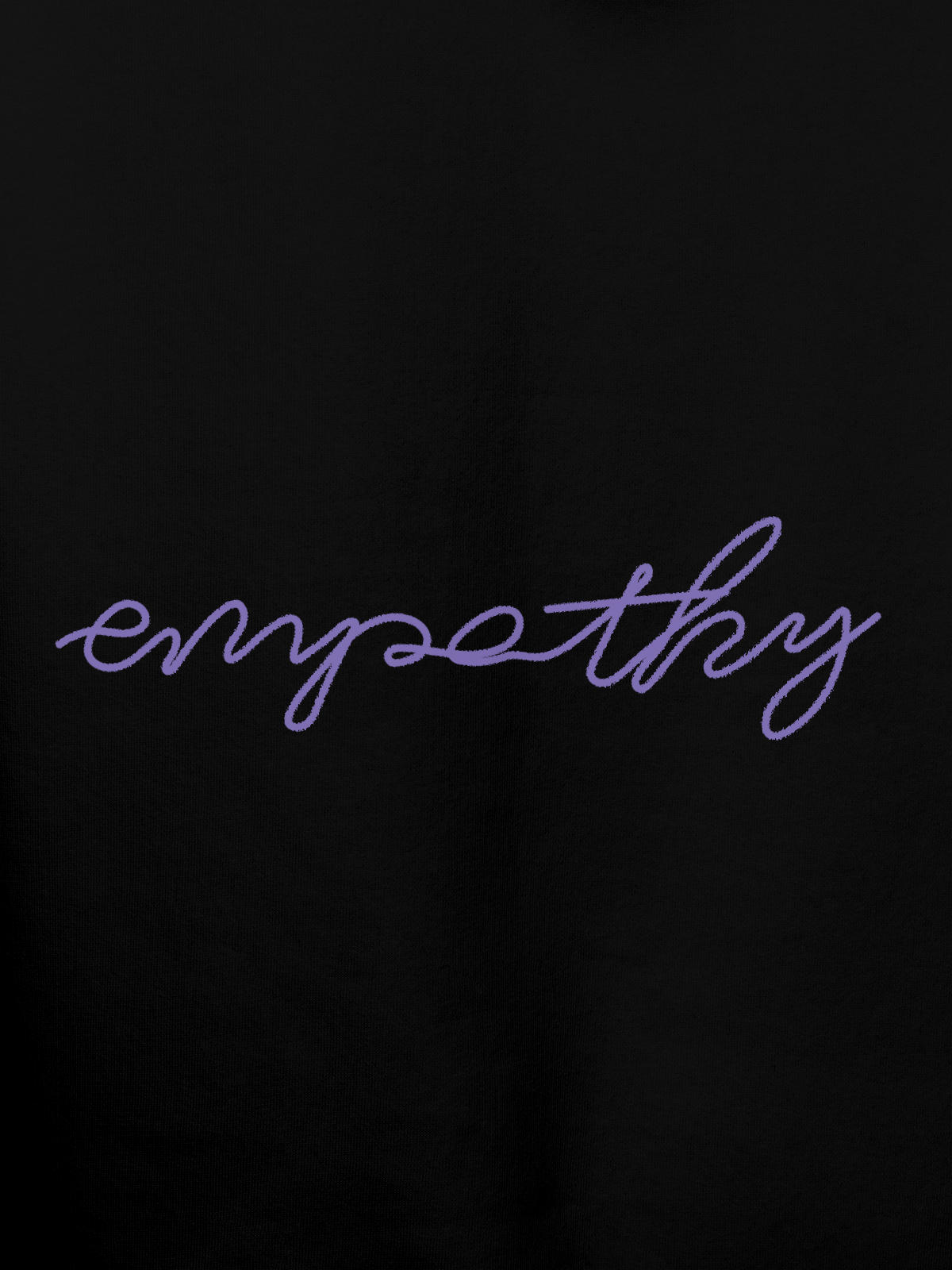 Close up of 'Empathy' design on Men's Black Hoodie Sweatshirt, highlighting intricate details and vibrant print.