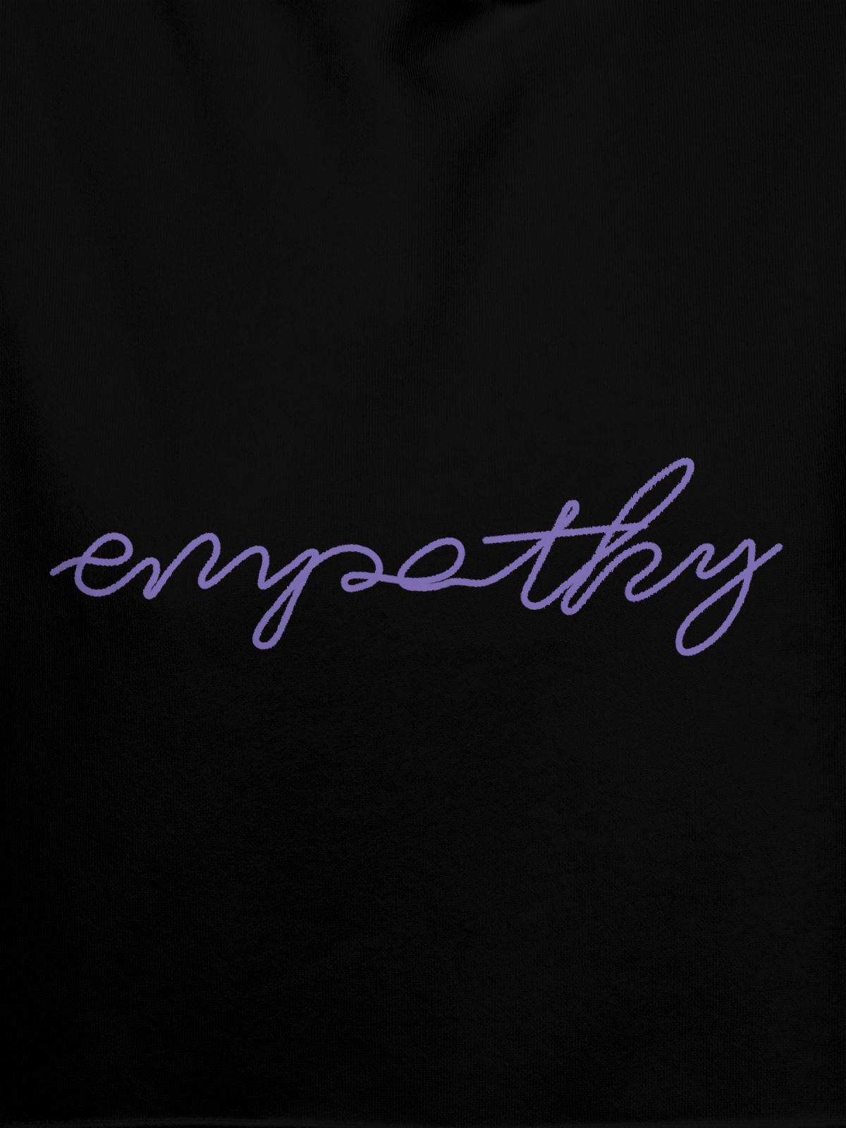 Close up of 'Empathy' design on Women's Black Hoodie Sweatshirt, highlighting intricate details and vibrant print.
