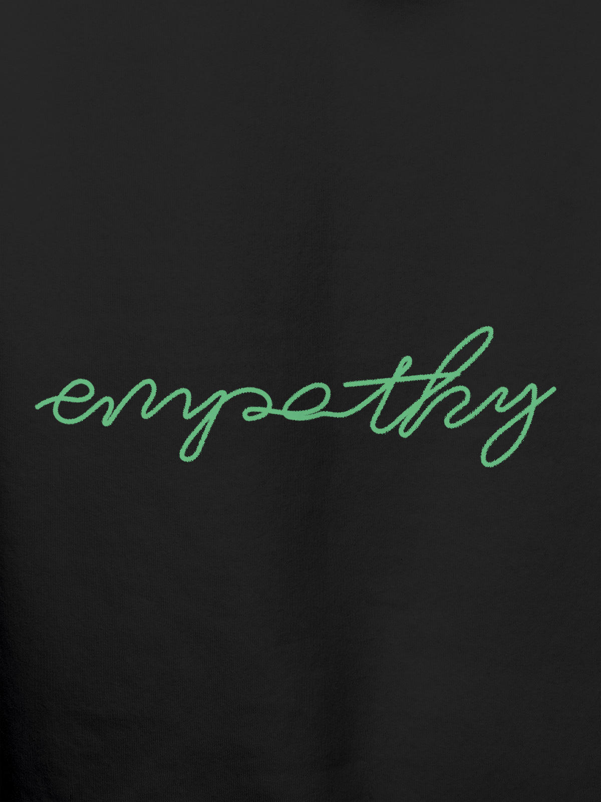 Close up of 'Empathy' design on Men's Dark Grey Hoodie Sweatshirt, highlighting intricate details and vibrant print.