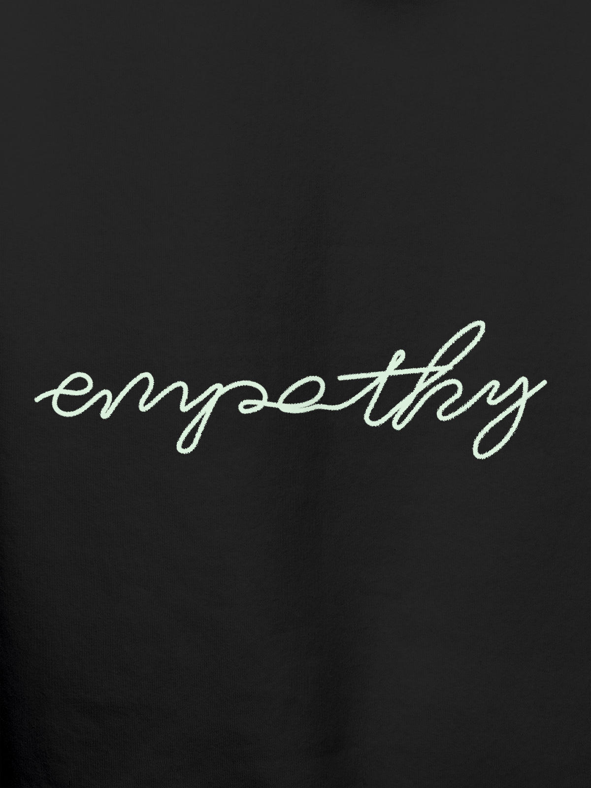 Close up of 'Empathy' design on Men's Dark Grey Hoodie Sweatshirt, highlighting intricate details and vibrant print.