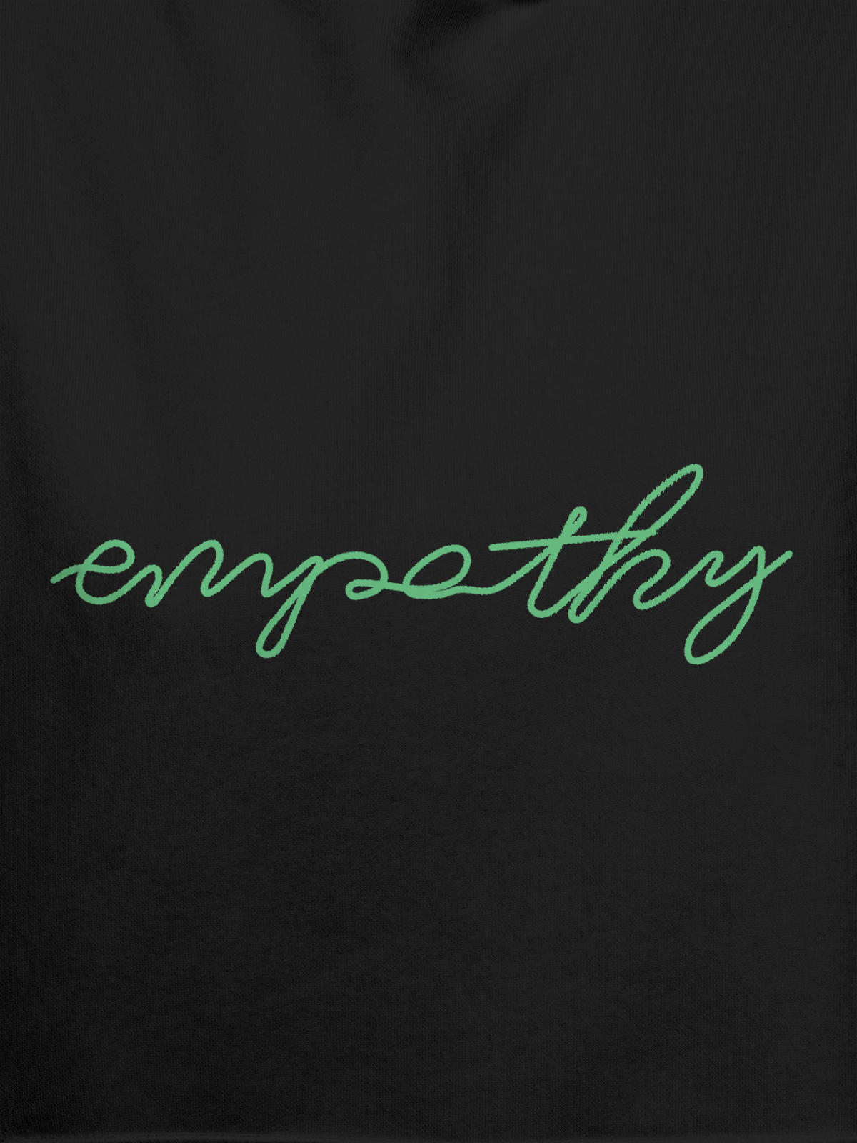 Close up of 'Empathy' design on Women's Dark Grey Hoodie Sweatshirt, highlighting intricate details and vibrant print.