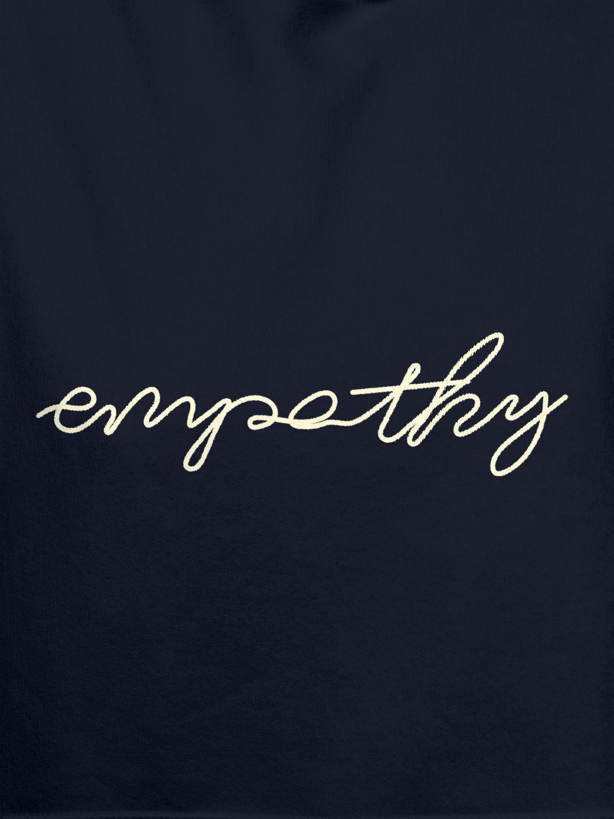 Close up of 'Empathy' design on Women's Navy Blue Hoodie Sweatshirt, highlighting intricate details and vibrant print.