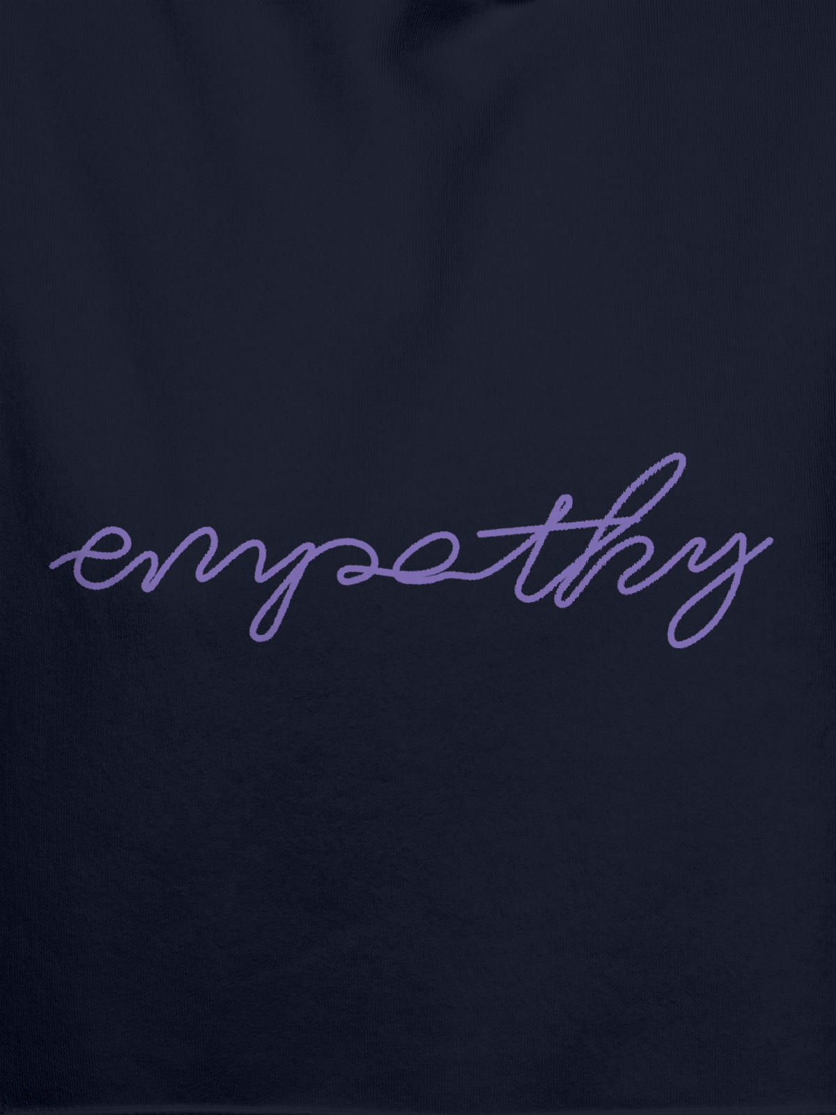 Close up of 'Empathy' design on Women's Navy Blue Hoodie Sweatshirt, highlighting intricate details and vibrant print.