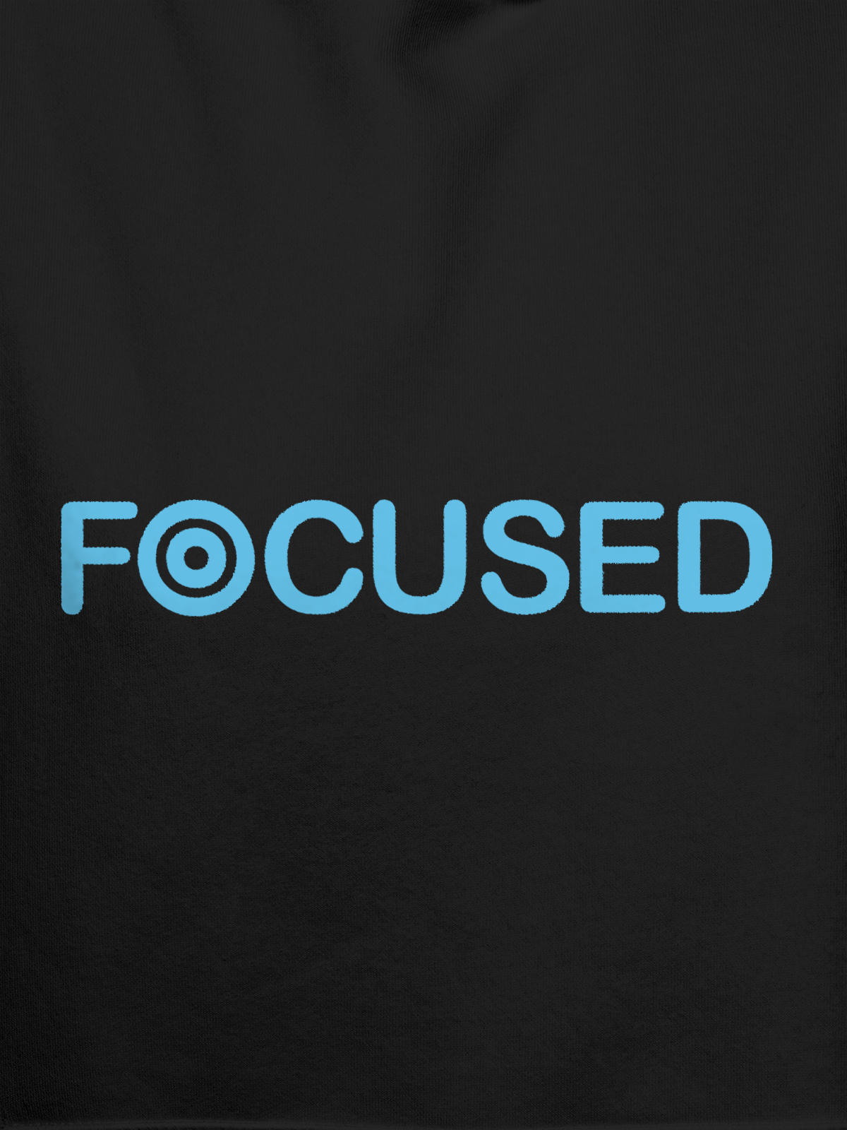 Close up of 'Focused' design on Men's Dark Grey Hoodie Sweatshirt, highlighting intricate details and vibrant print.