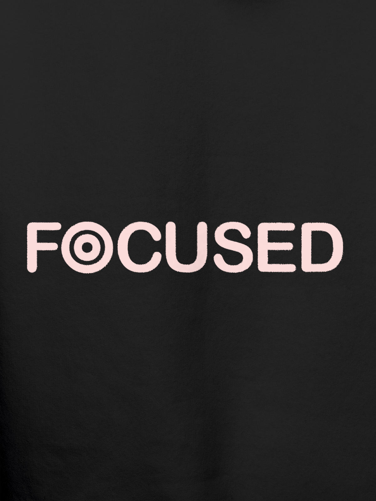 Close up of 'Focused' design on Women's Dark Grey Hoodie Sweatshirt, highlighting intricate details and vibrant print.