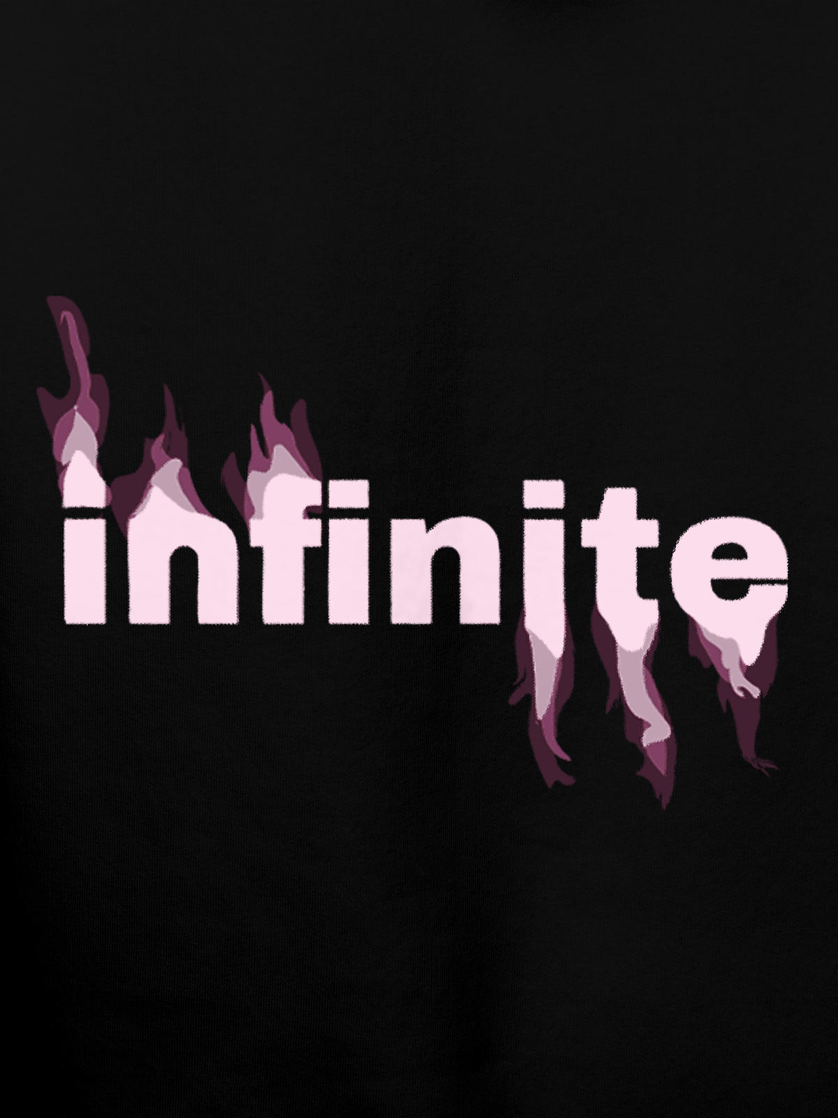Close up of 'Infinite' design on Men's Black Hoodie Sweatshirt, highlighting intricate details and vibrant print.