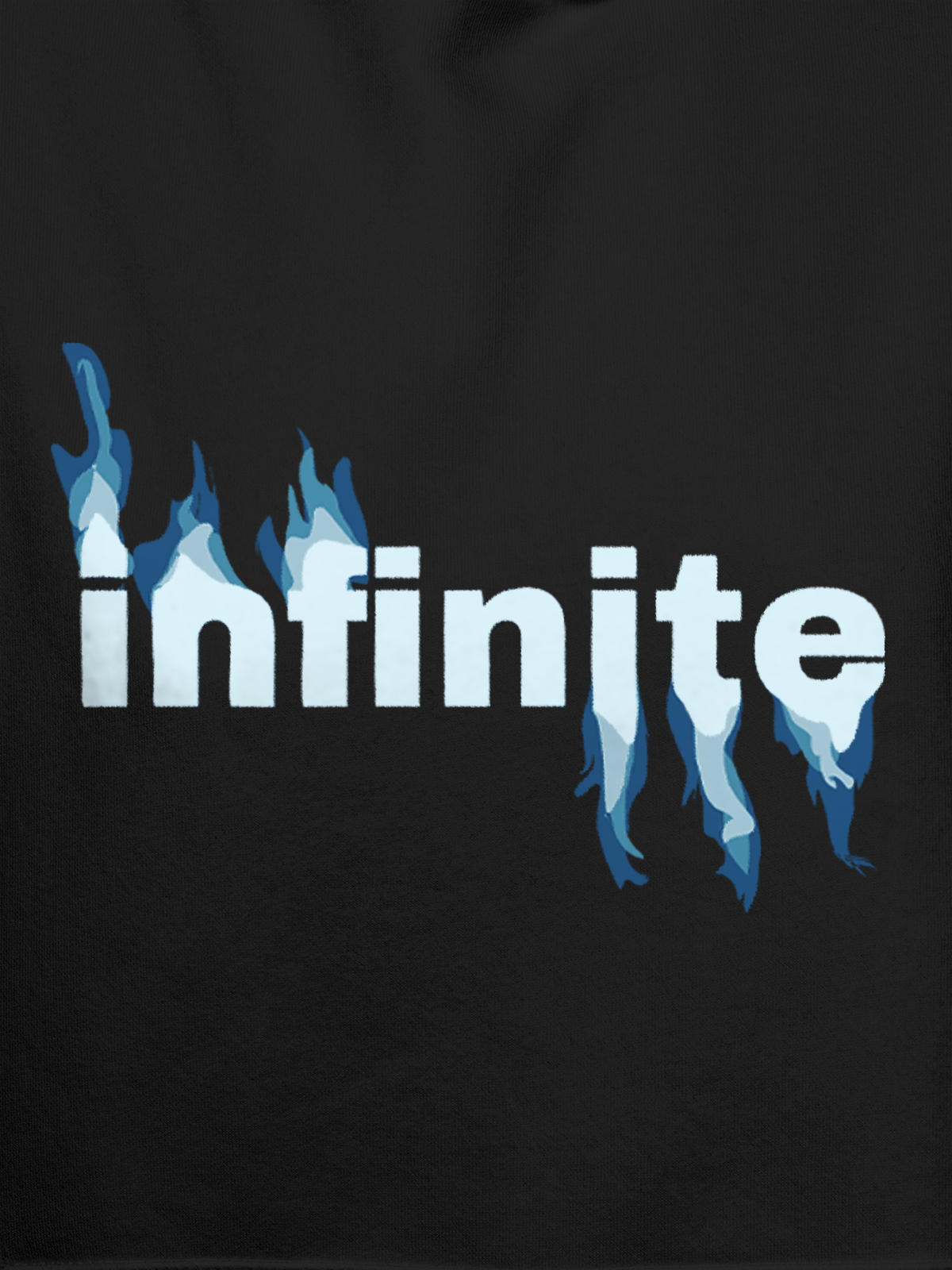 Close up of 'Infinite' design on Women's Dark Grey Hoodie Sweatshirt, highlighting intricate details and vibrant print.