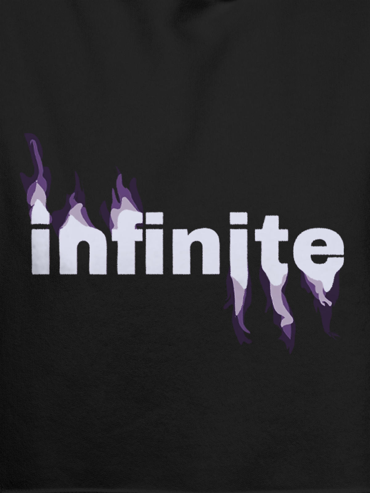 Close up of 'Infinite' design on Women's Dark Grey Hoodie Sweatshirt, highlighting intricate details and vibrant print.