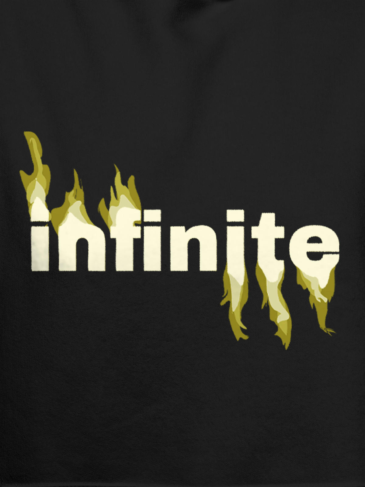 Close up of 'Infinite' design on Women's Dark Grey Hoodie Sweatshirt, highlighting intricate details and vibrant print.