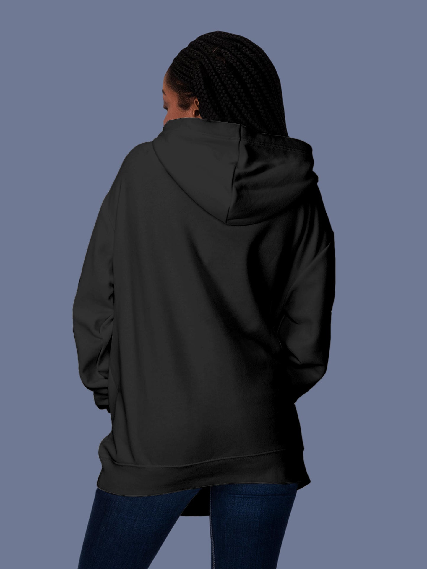 Back view of Fighterhero Women's Dark Grey Hoodie Sweatshirt, highlighting the modern look and clean finish