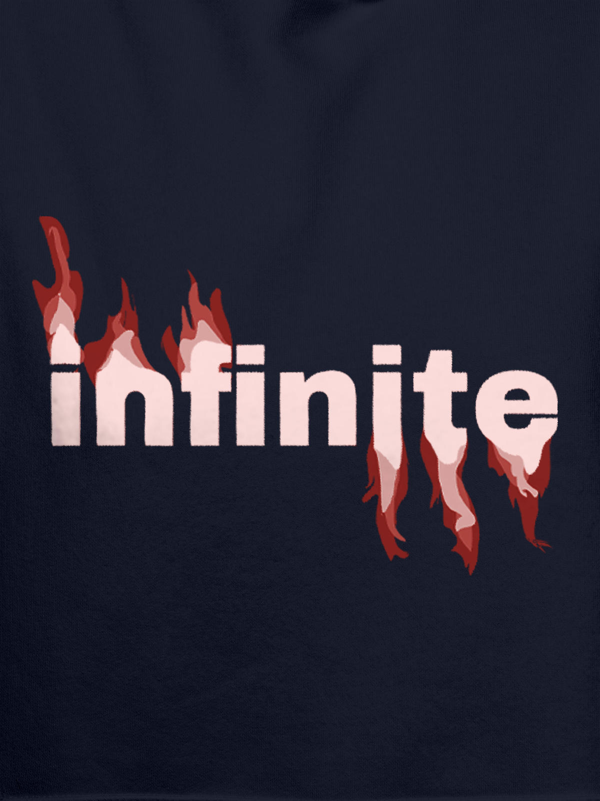 Close up of 'Infinite' design on Women's Navy Blue Hoodie Sweatshirt, highlighting intricate details and vibrant print.